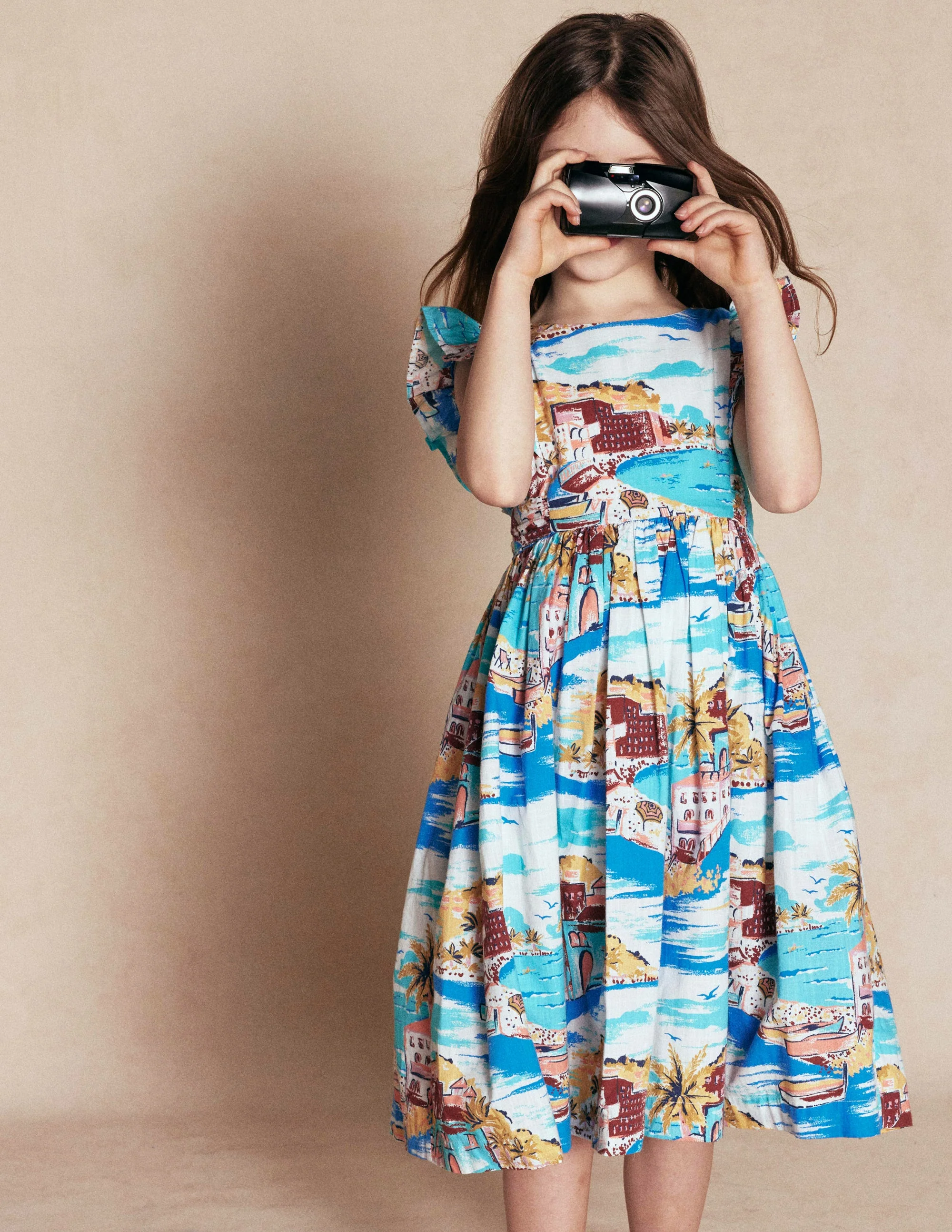 Bow Back Midi Dress-Multi Coastal Scene - Image 4