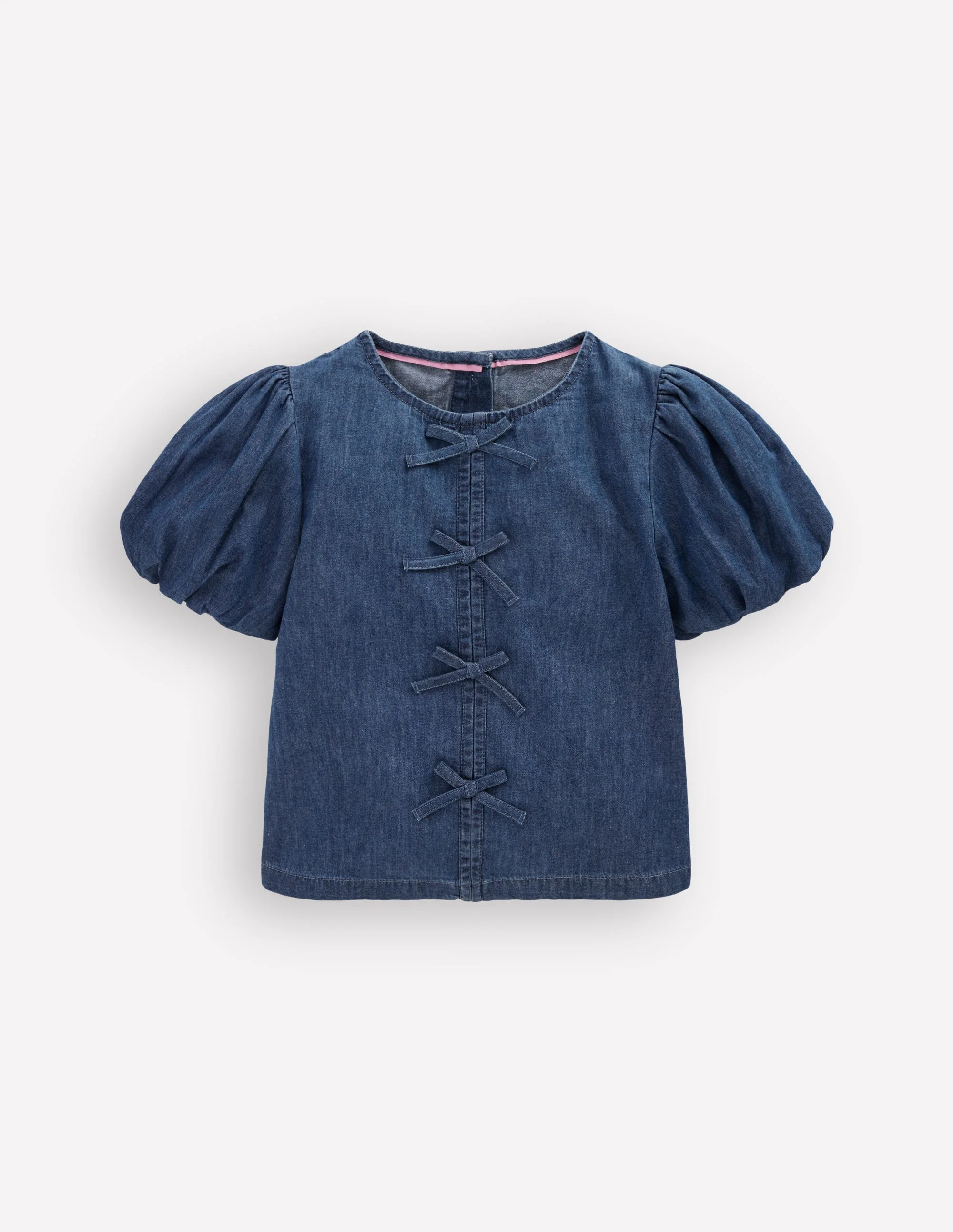 Bow Front Woven Top-Chambray