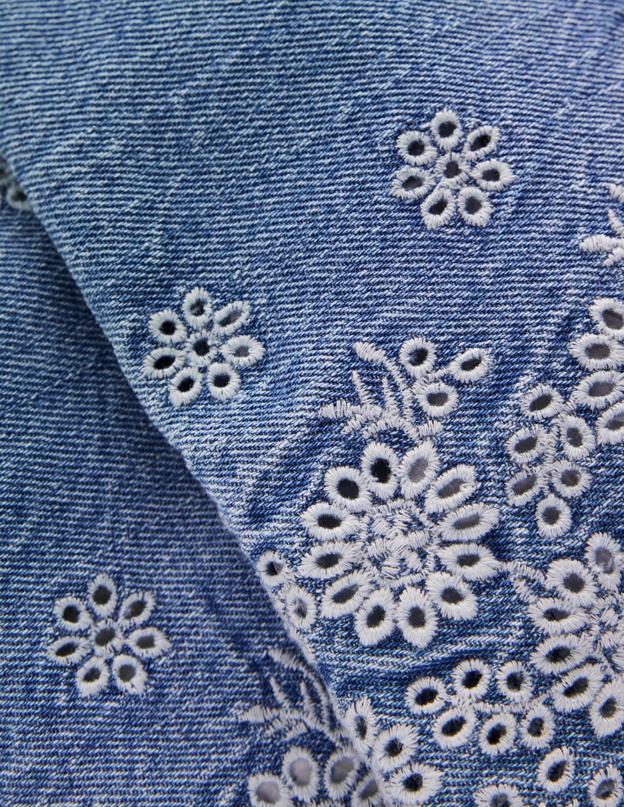Broderie Hem Trousers-Denim - Image 3