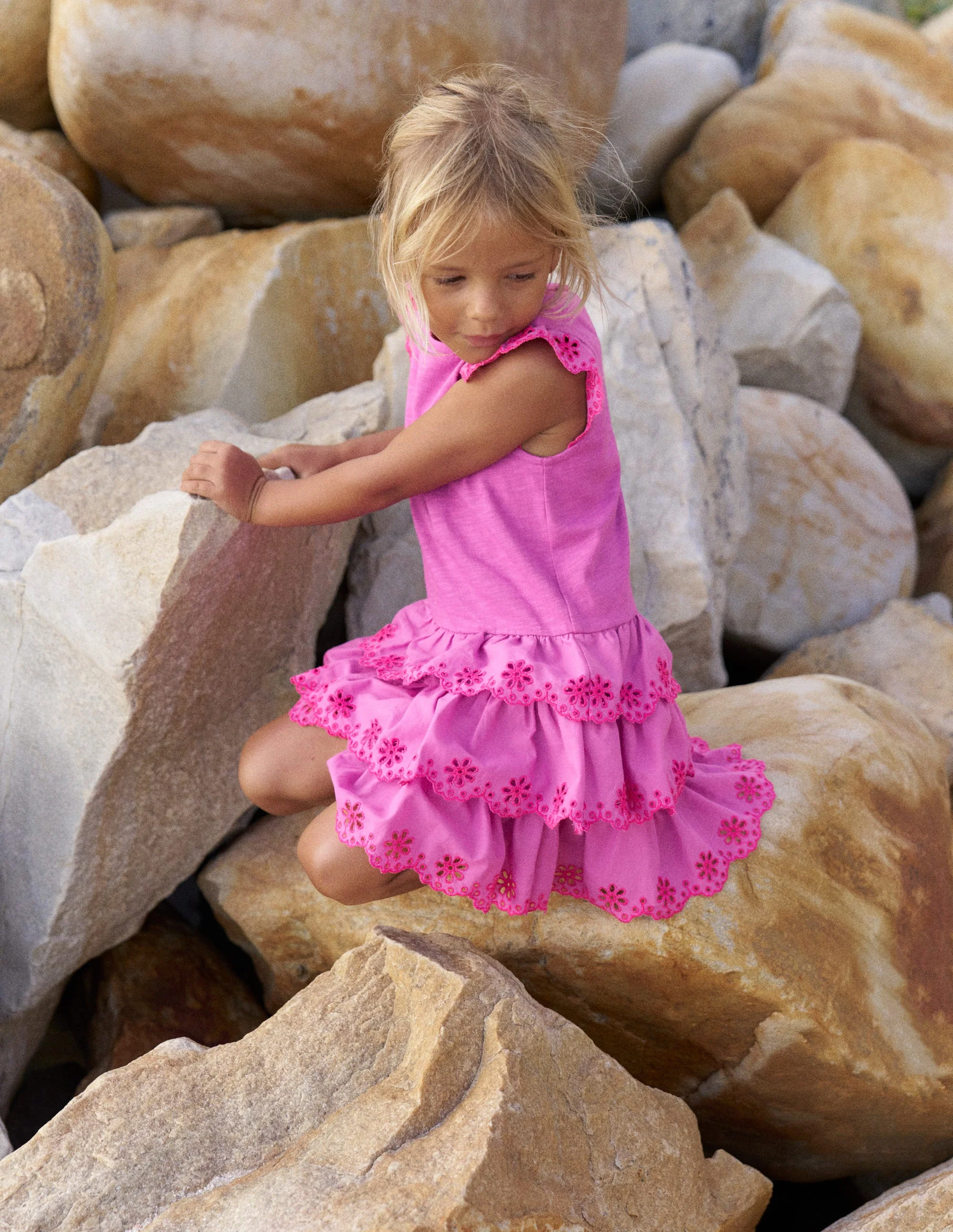 Broderie Mix Jersey Dress-Foxglove Purple - Image 4