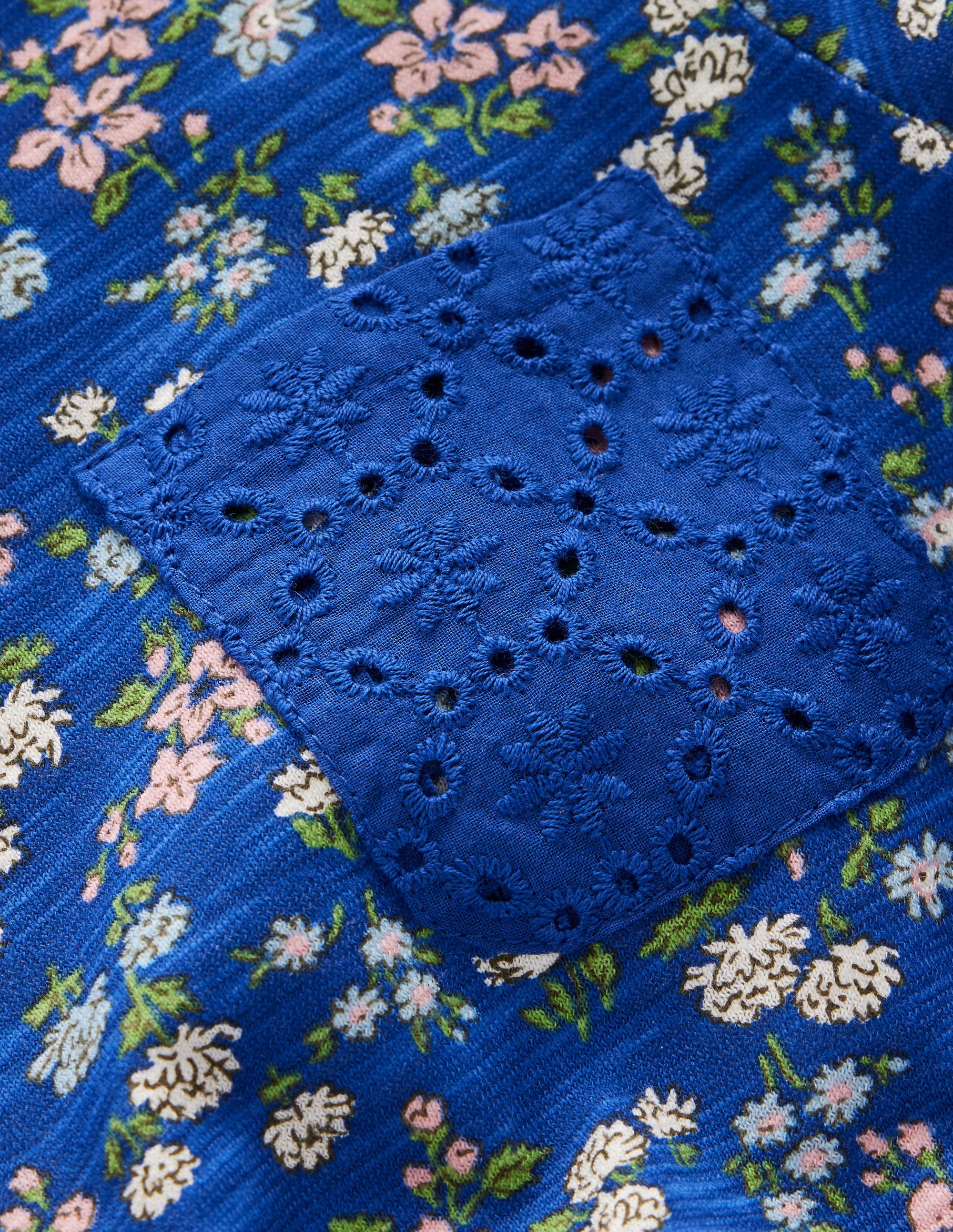 Broderie Pocket Jersey Dress-Sapphire Blue Meadow Floral - Image 3