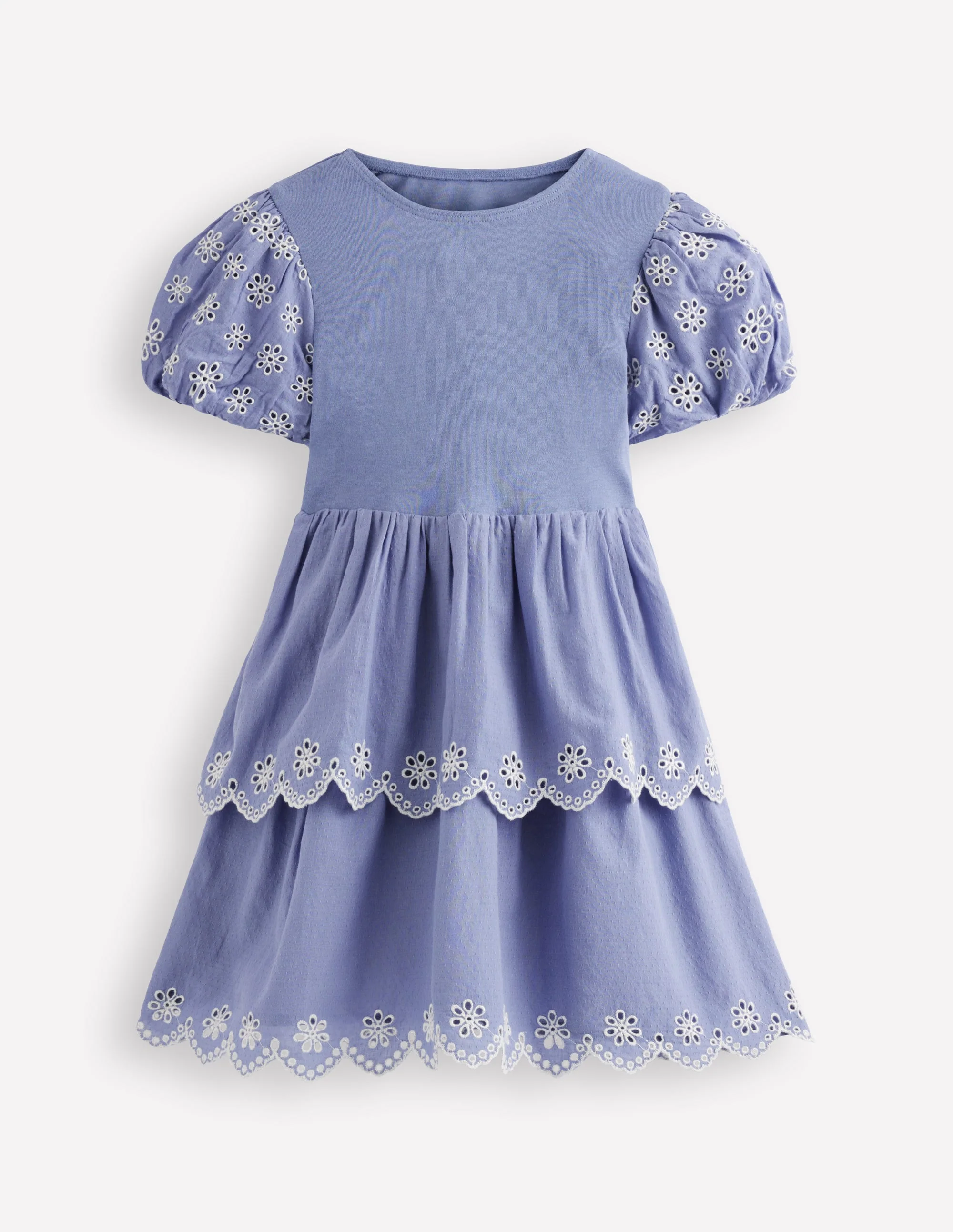 Broderie Rara Jersey Dress-Dusty Blue