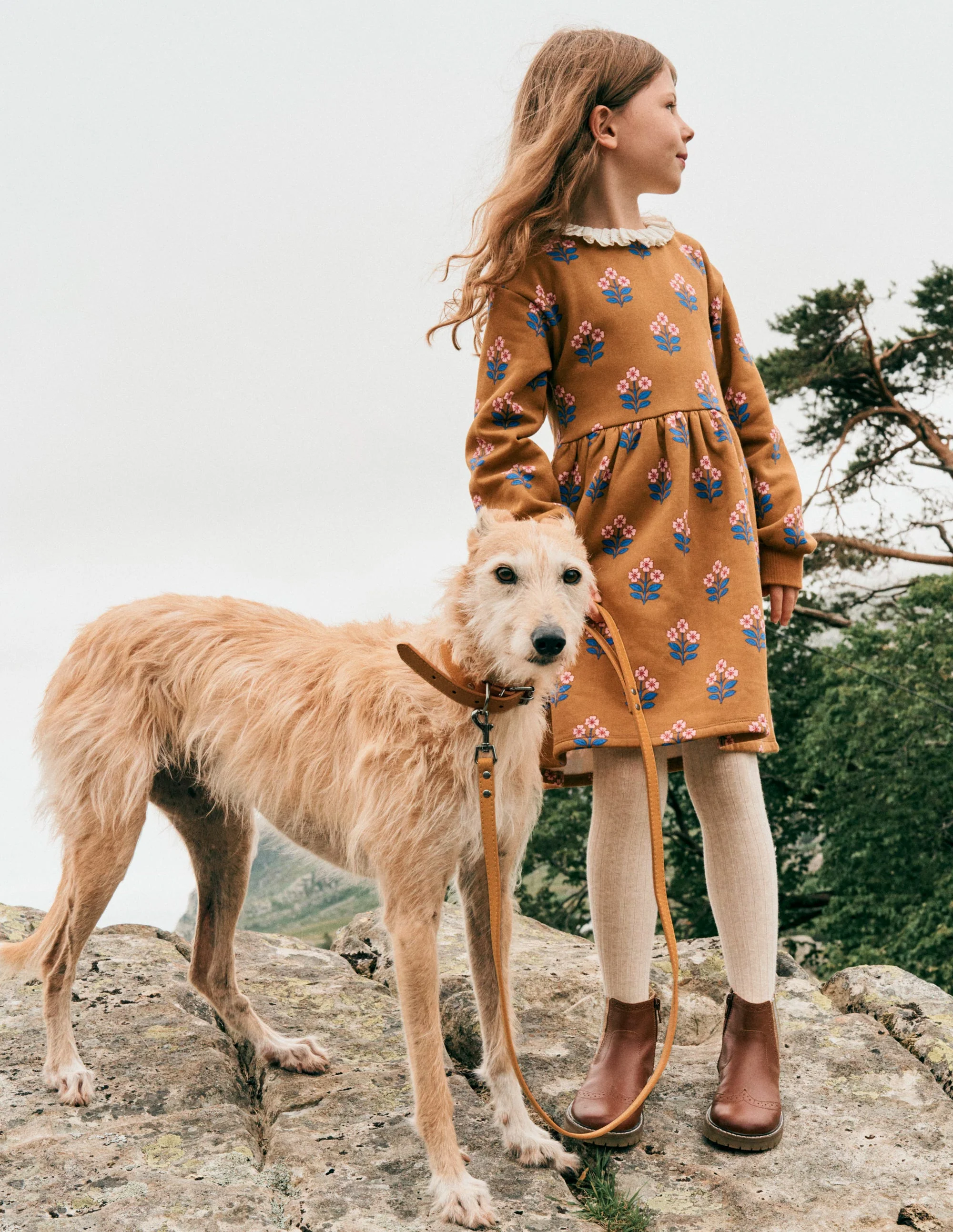 Broderie Sweatshirt Dress-Toffee Brown Flower Stamp - Image 4