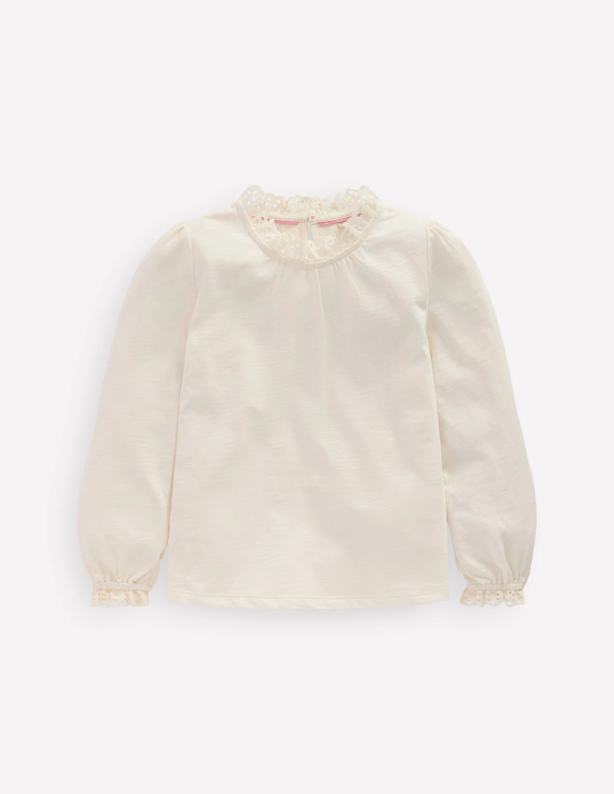 Broderie Trim Jersey Top-Soft Ivory
