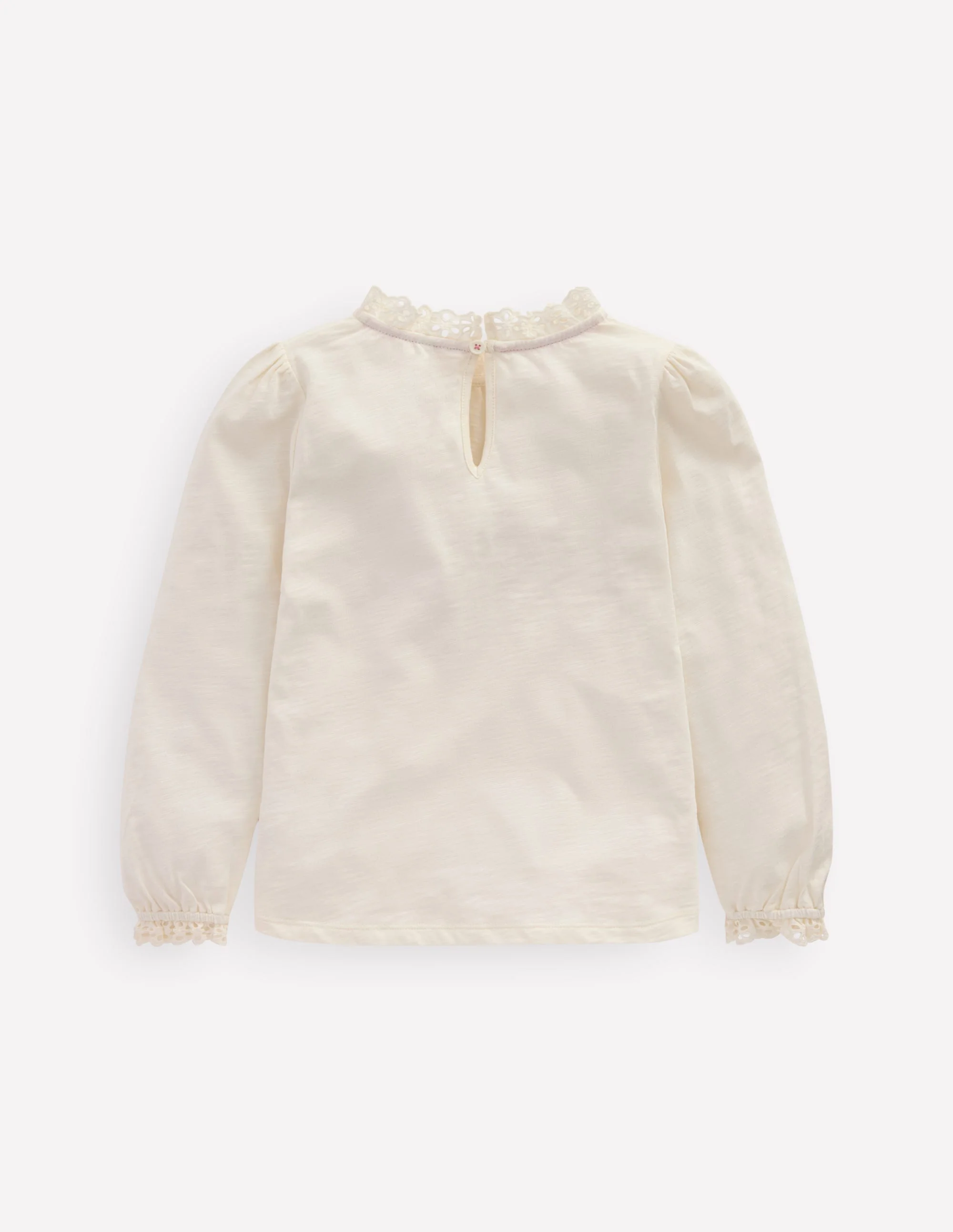 Broderie Trim Jersey Top-Soft Ivory - Image 2