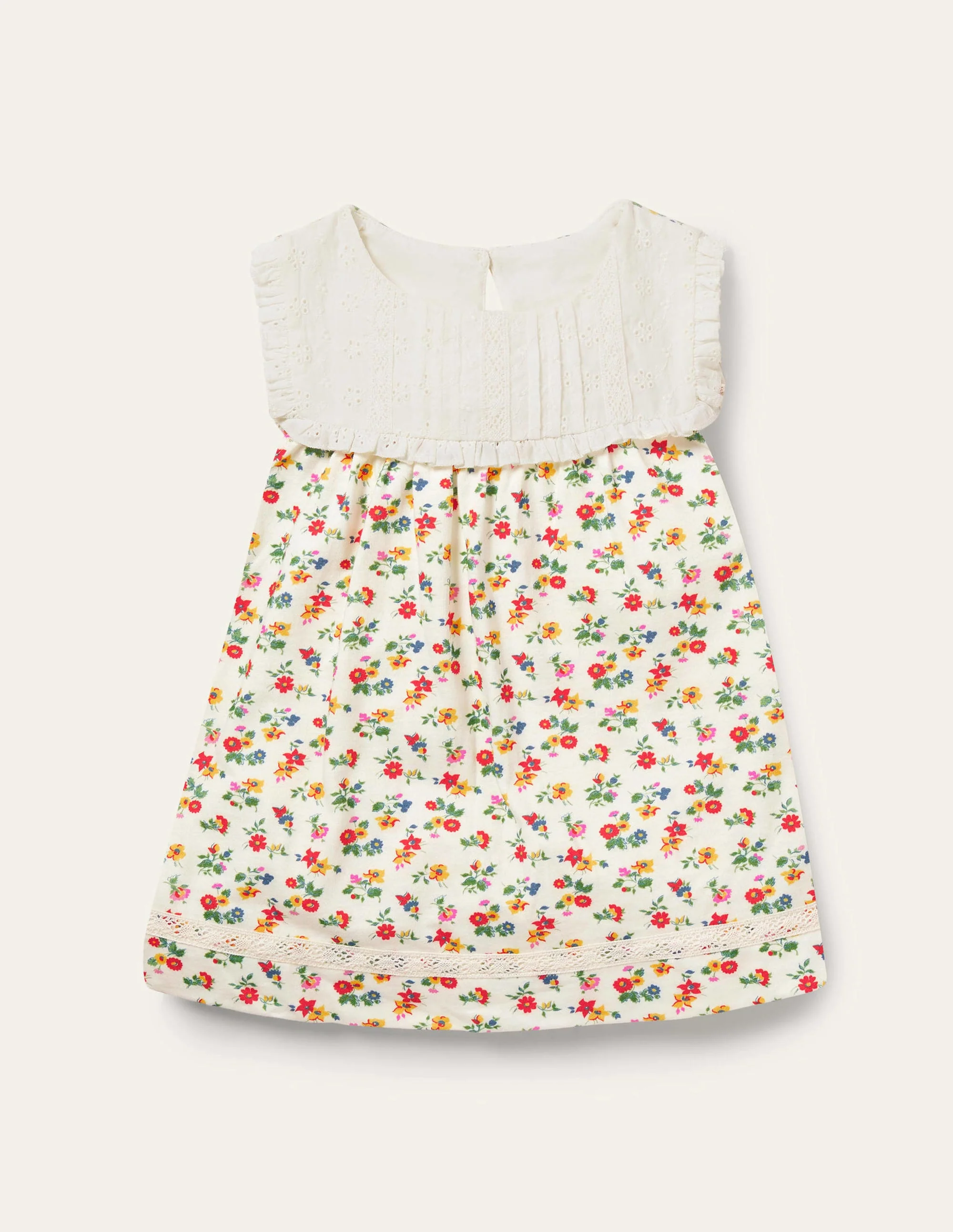 Broderie Yoke Top-Multi Patchwork Floral