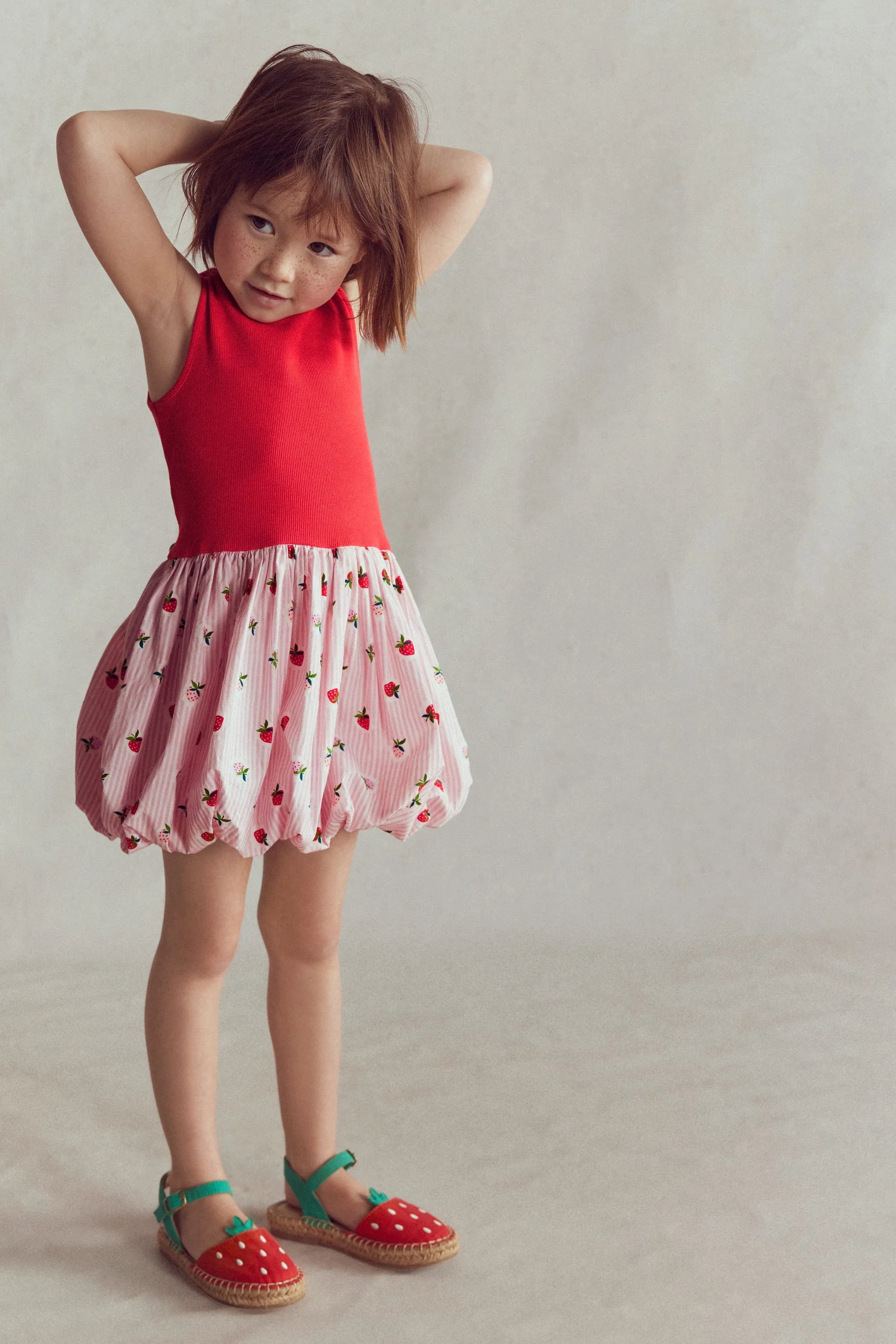 Bubble Hem Rib Dress-Ticking Stripe Strawberry - Image 3