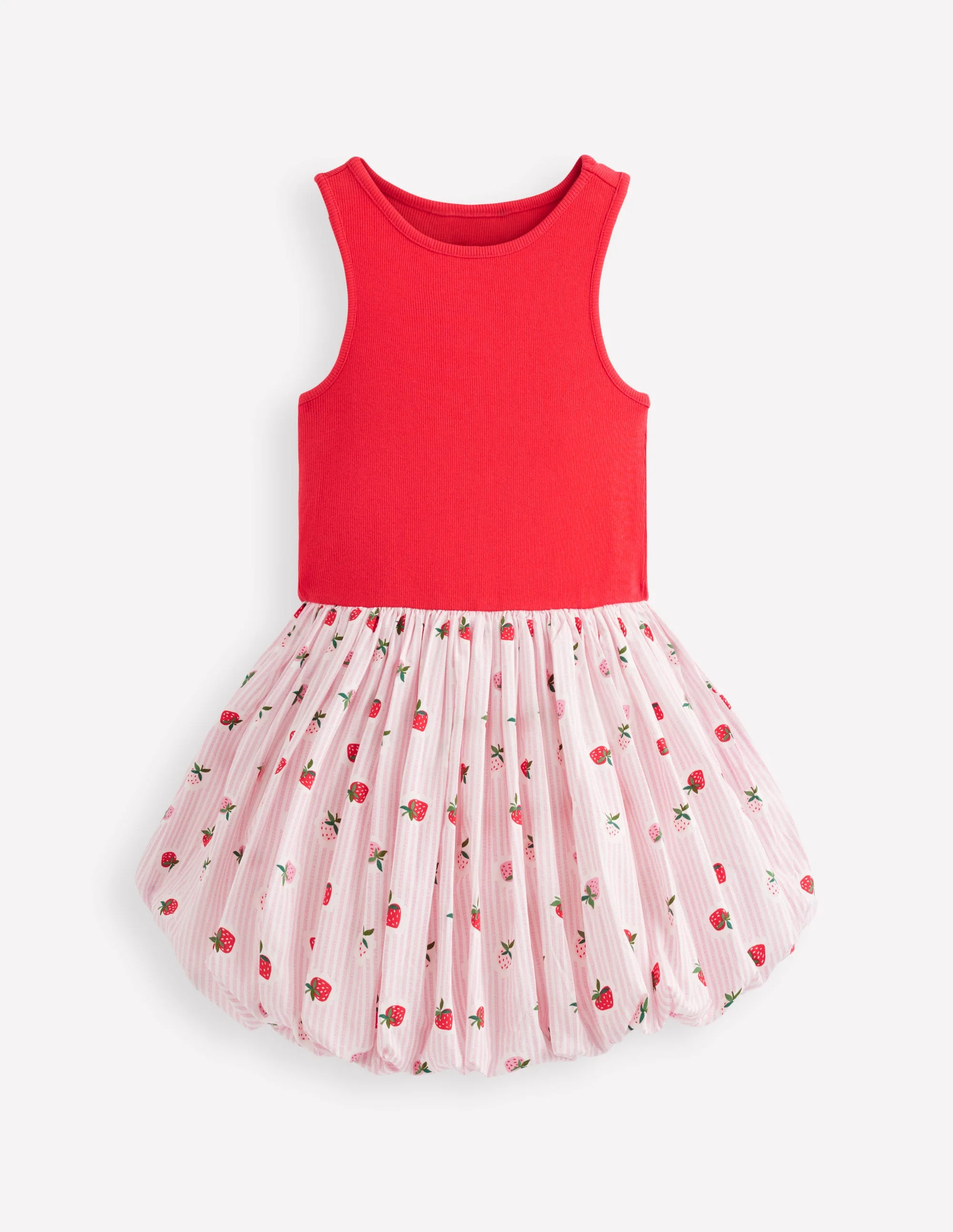 Bubble Hem Rib Dress-Ticking Stripe Strawberry - Image 4