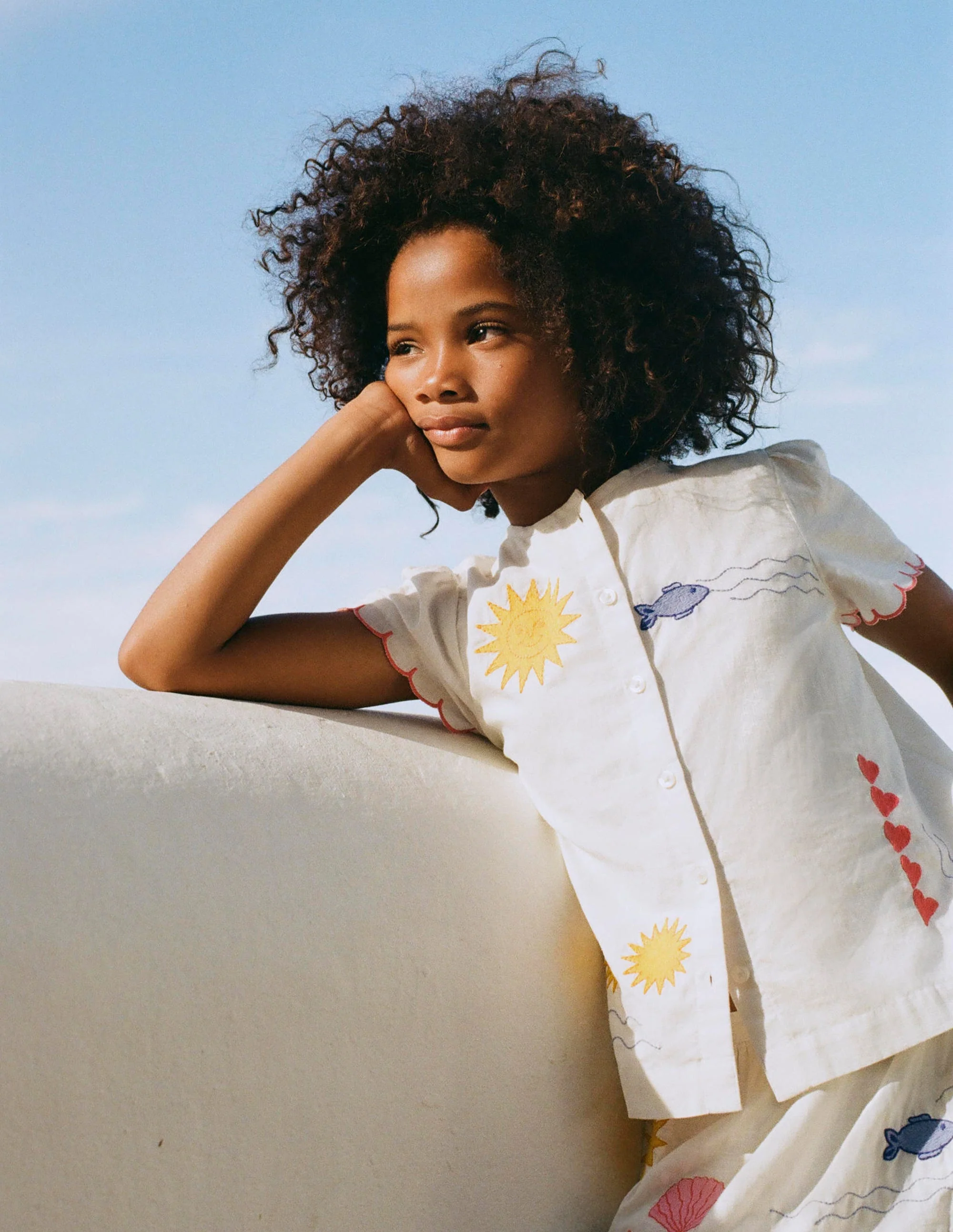 Button-through Blouse-Soft Ivory Embroidery