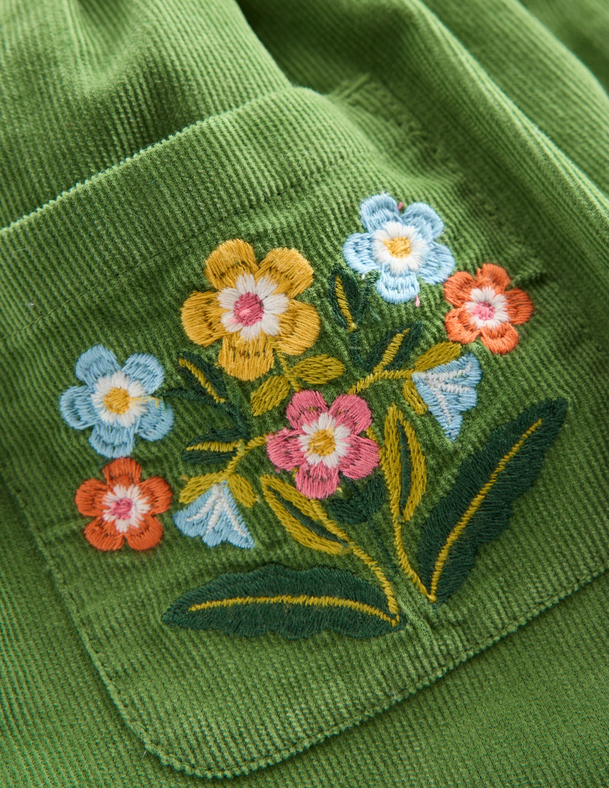 Button-through Mini Skirt-Broccoli Green Flowers - Image 3
