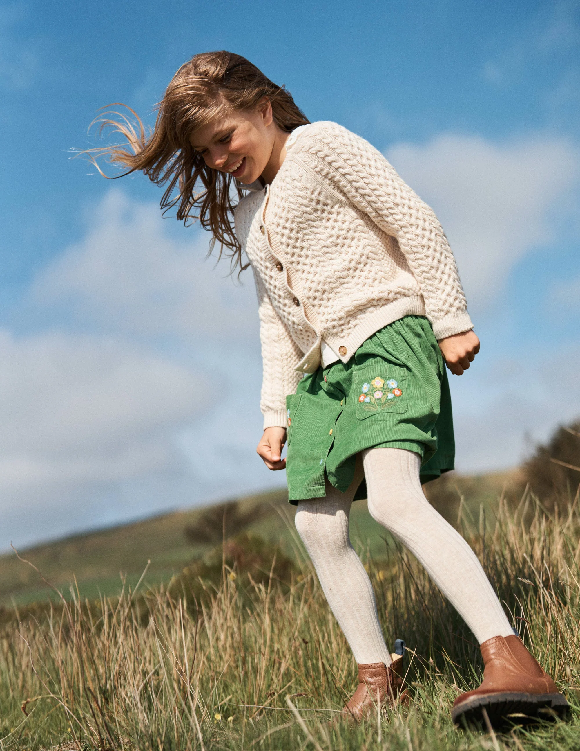 Button-through Mini Skirt-Broccoli Green Flowers - Image 4