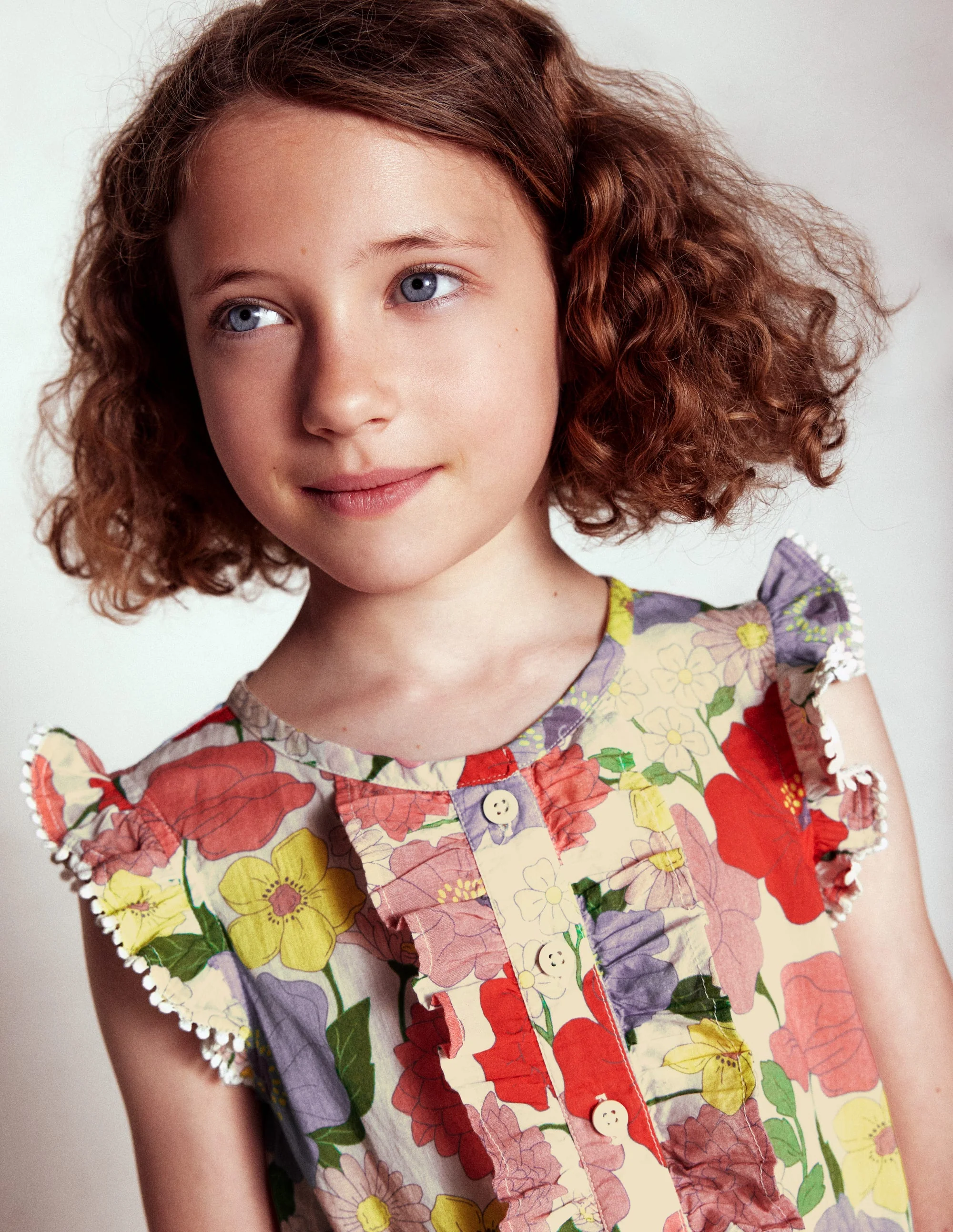 Button Through Ruffle Playsuit-Multi Summer Garden - Image 2
