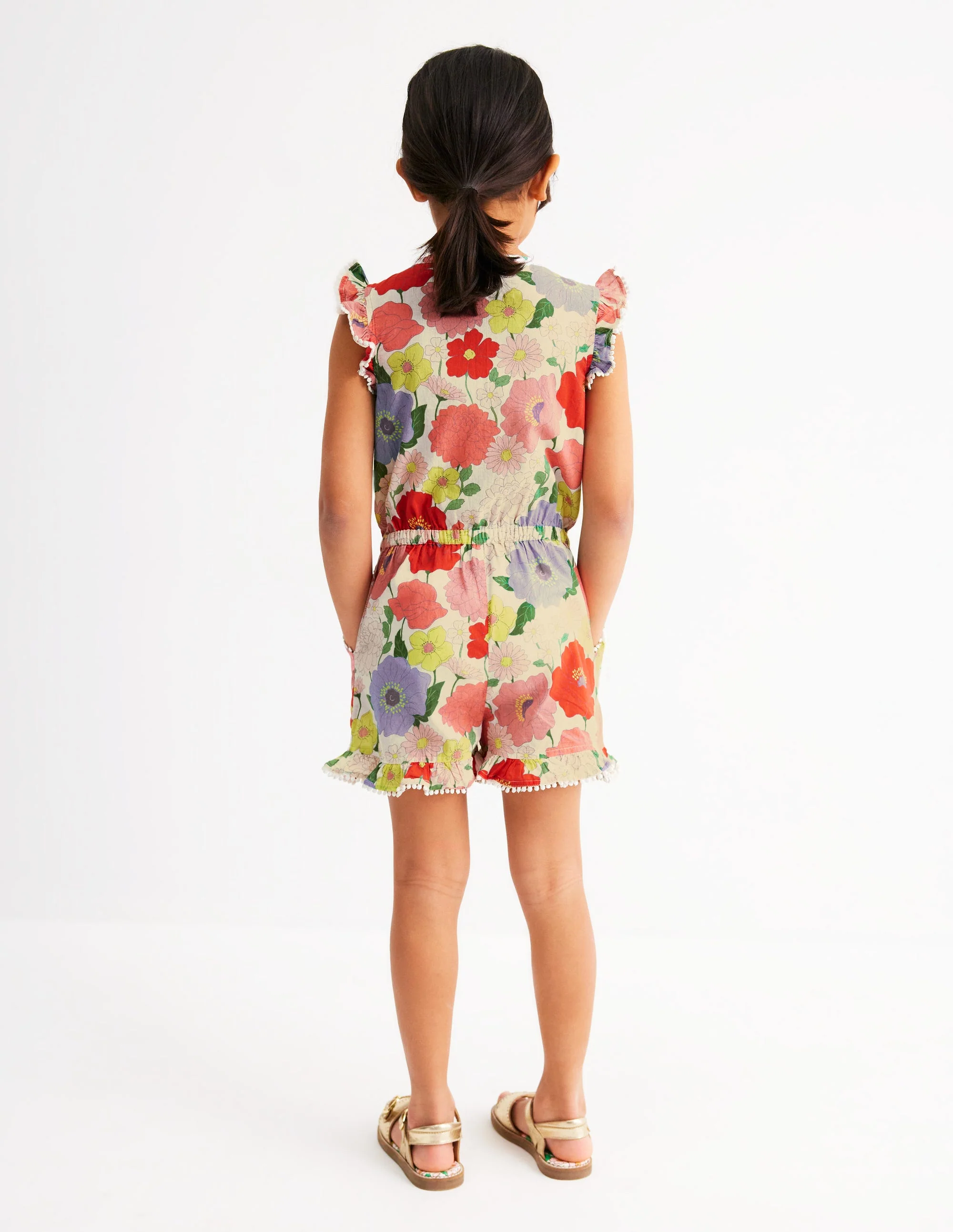 Button Through Ruffle Playsuit-Multi Summer Garden - Image 4