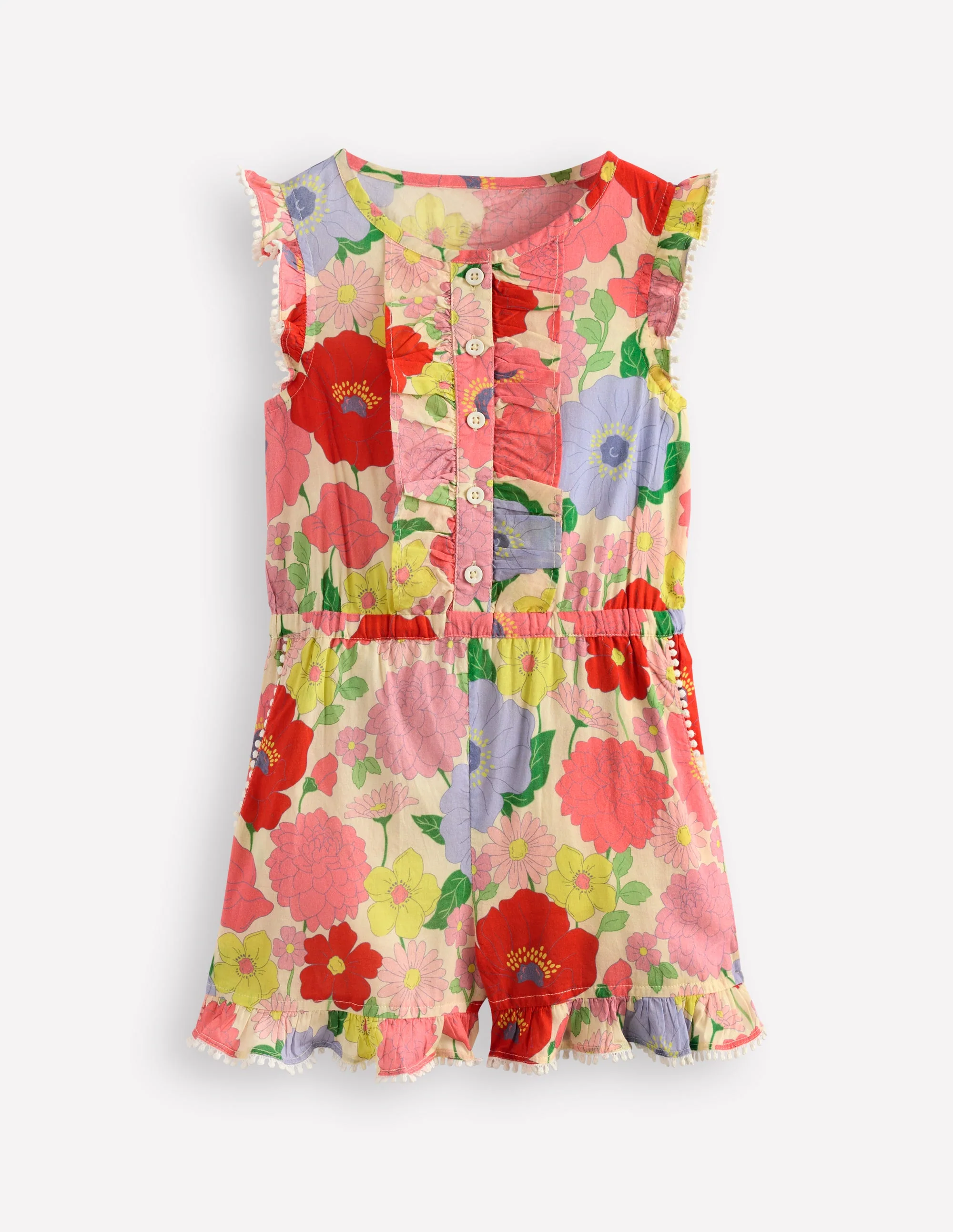 Button Through Ruffle Playsuit-Multi Summer Garden - Image 5