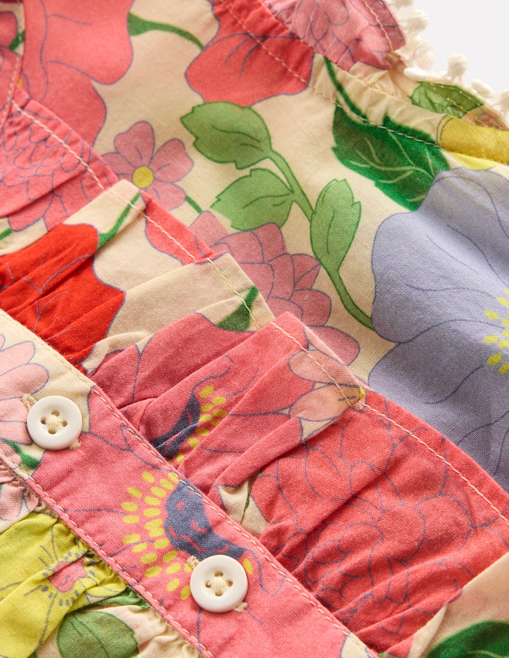 Button Through Ruffle Playsuit-Multi Summer Garden - Image 7