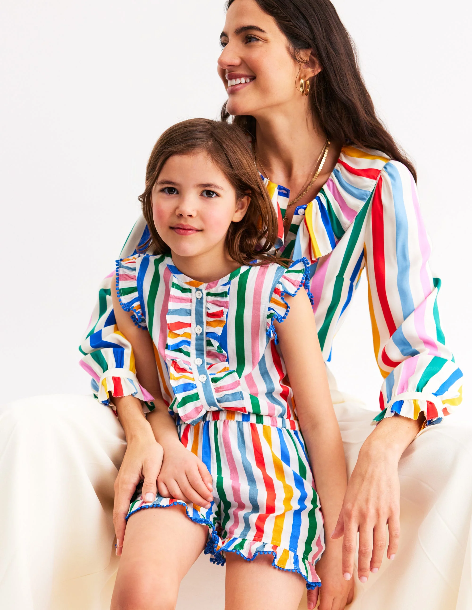 Button Through Ruffle Playsuit-Rainbow Multi Stripe - Image 4