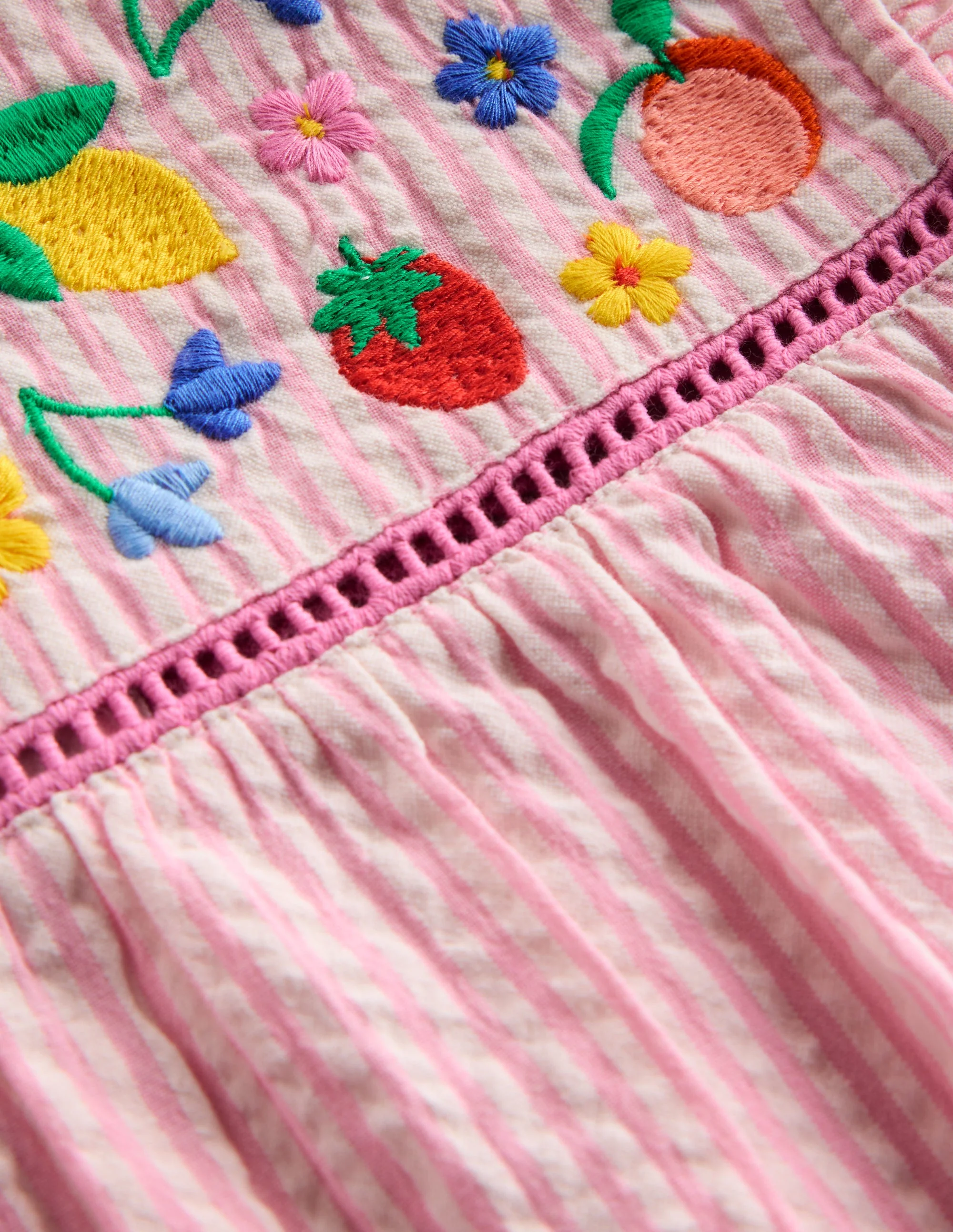 Celia Woven Holiday Dress-Pink Stripe Fruit - Image 4