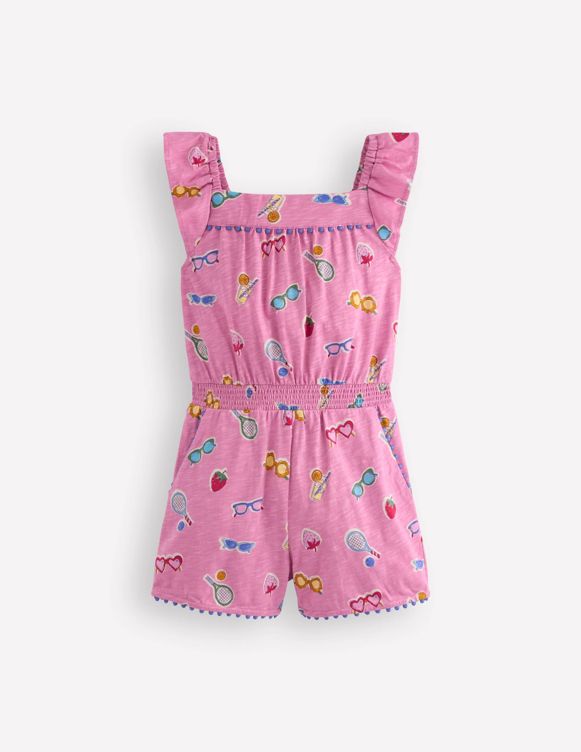 Ciara Pom Trim Jersey Playsuit-Formica Pink Holiday