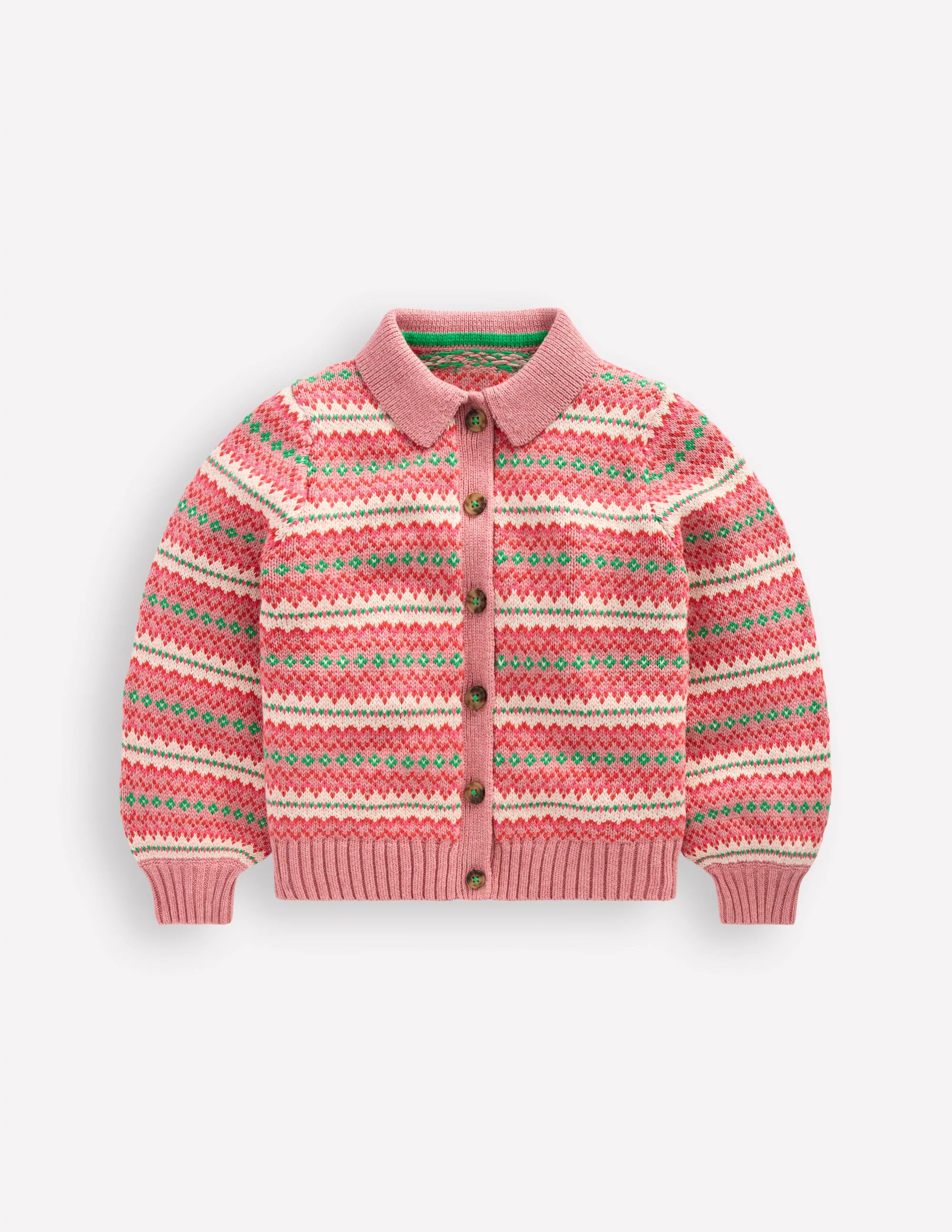 Collared Fair Isle Cardigan-Vintage Pink - Image 5
