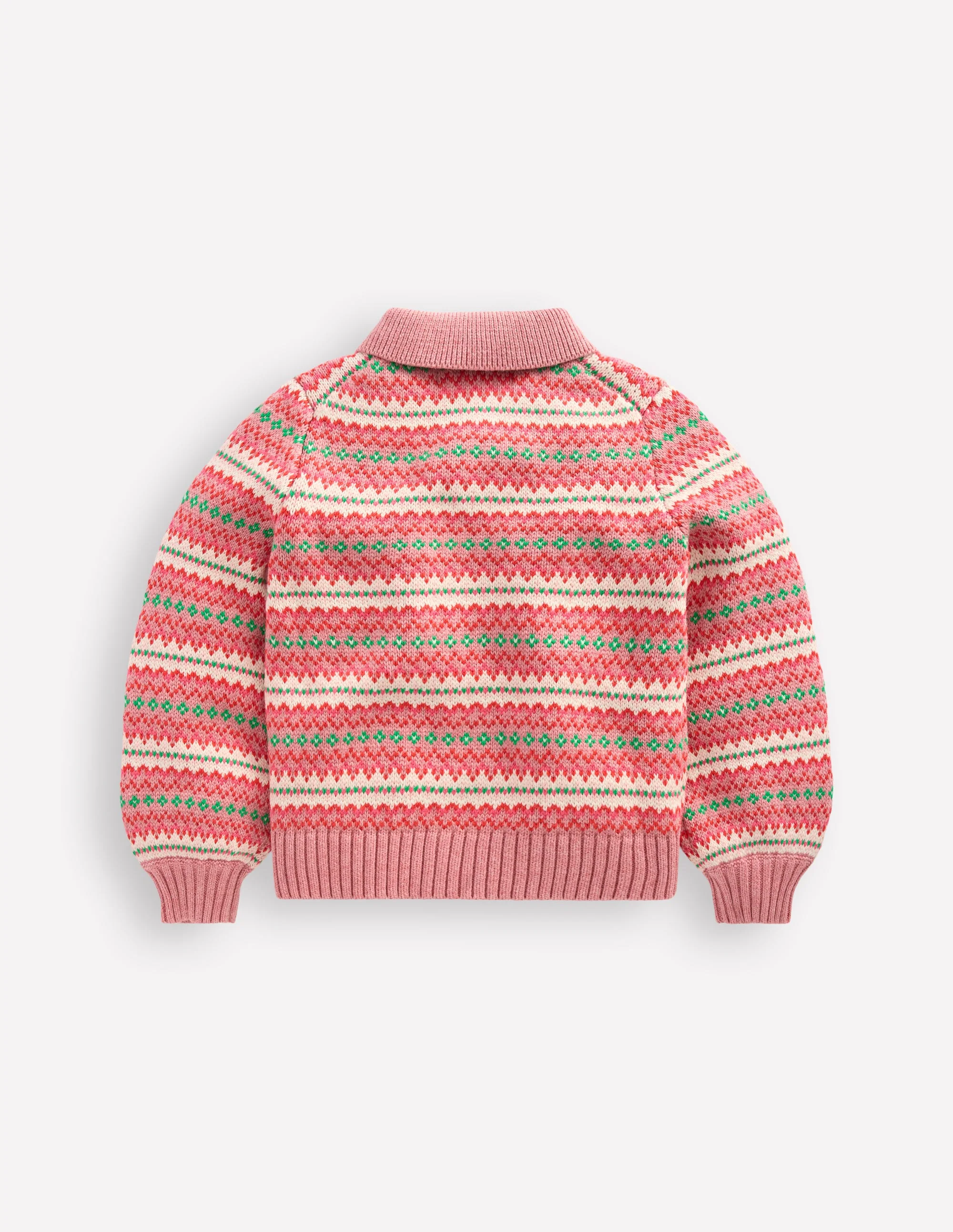 Collared Fair Isle Cardigan-Vintage Pink - Image 6