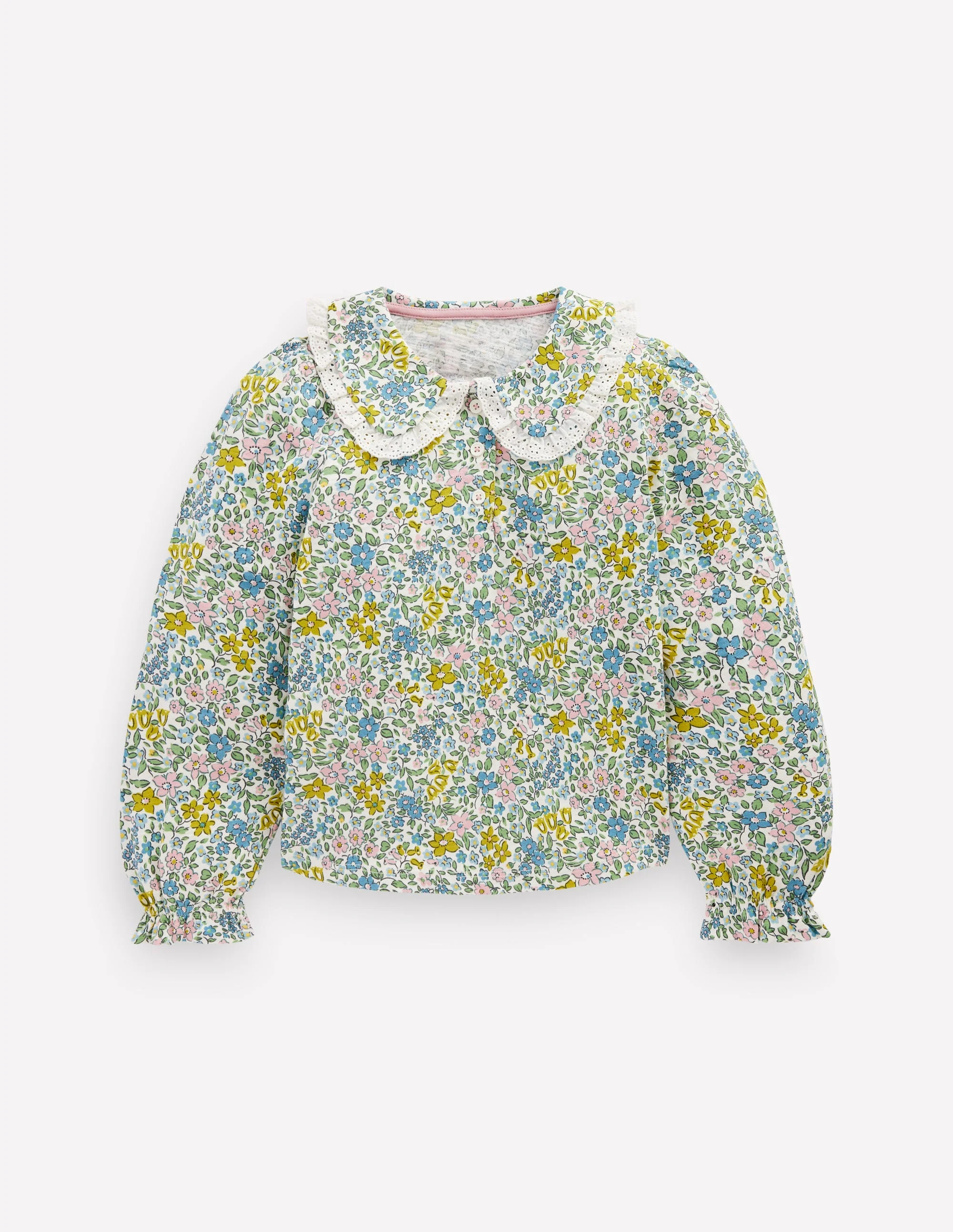 Collared Slub Top-Pear Green Flowerbed