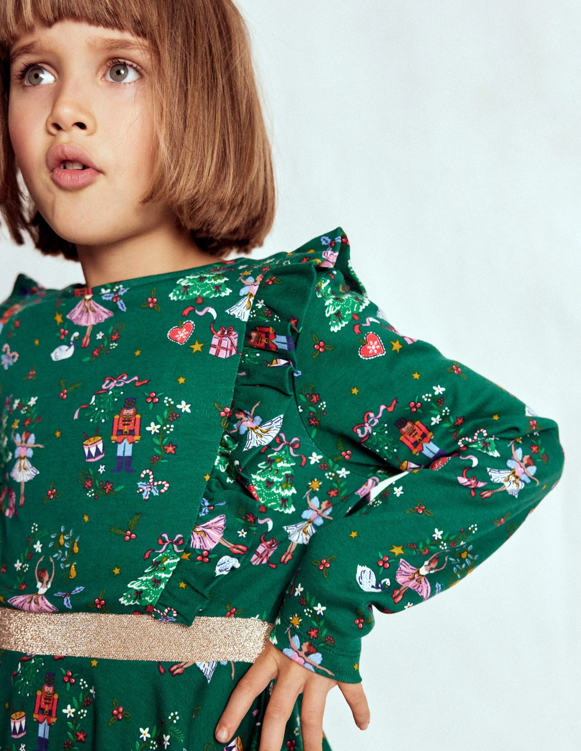 Cora Twirly Jersey Dress-Jewel Green Nutcracker - Image 2