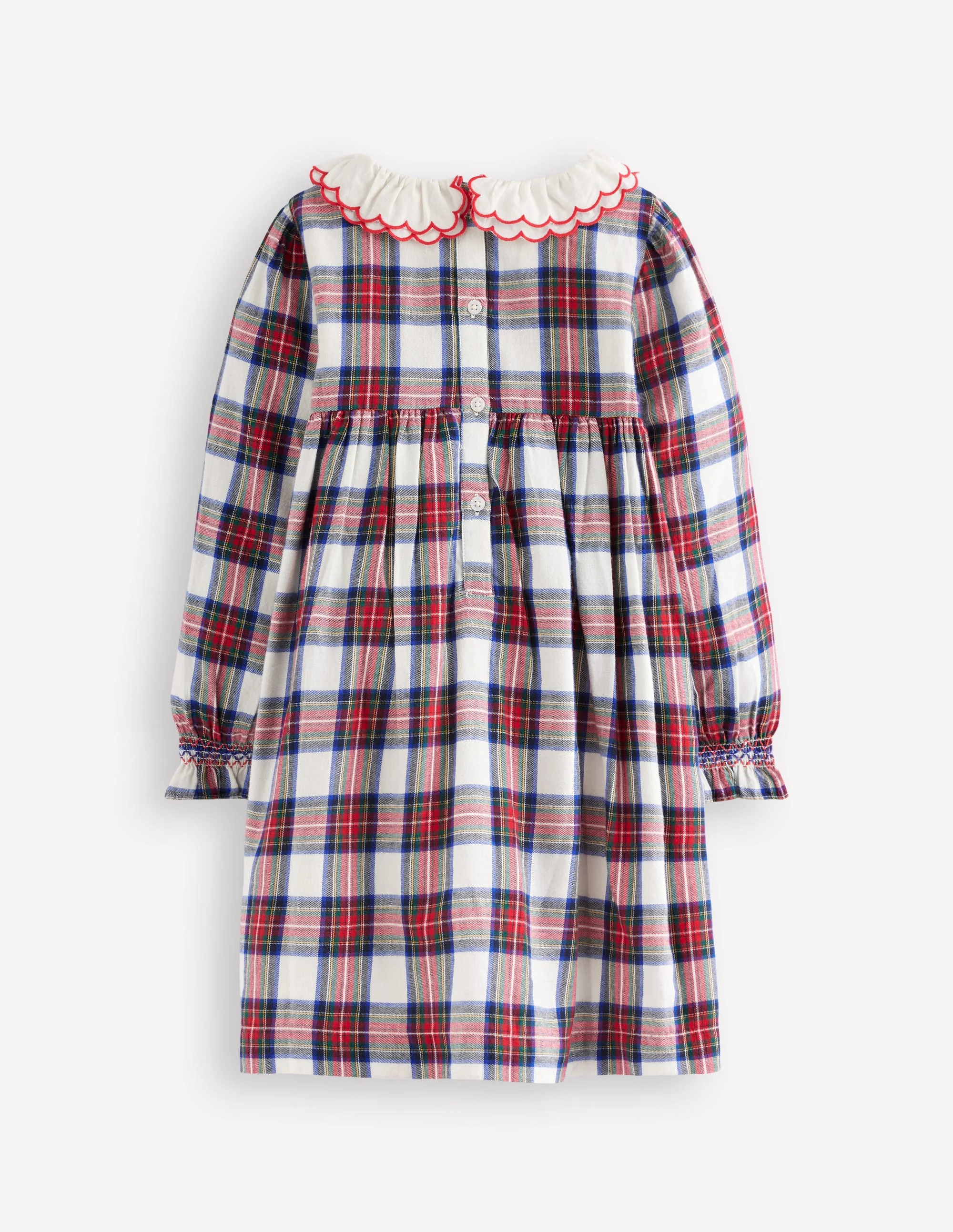 Cosy Collar Detail Smock Dress-Ivory Check - Image 2