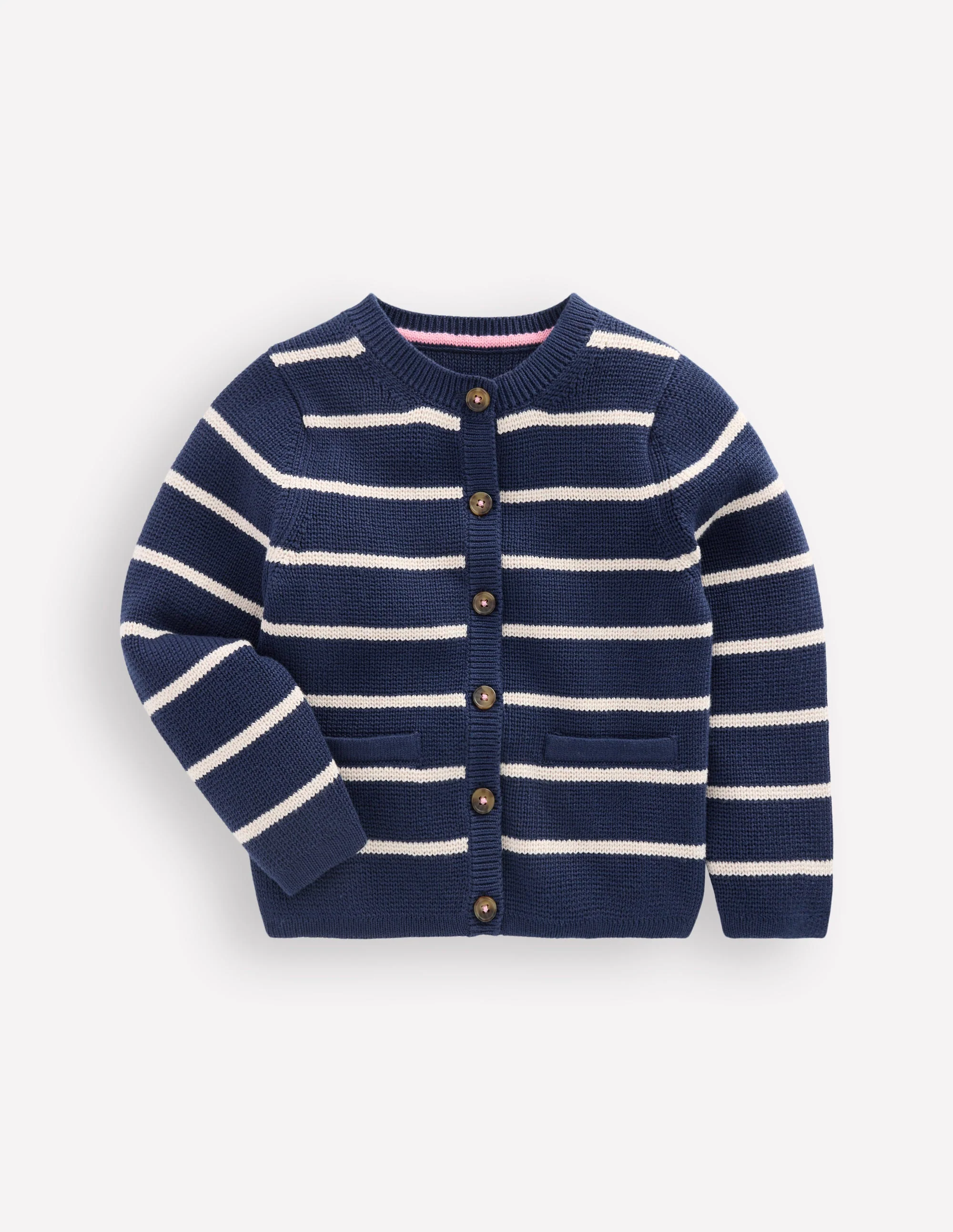 Crew Neck Knitted Jacket-College Navy/Soft Ivory Stripe - Image 3