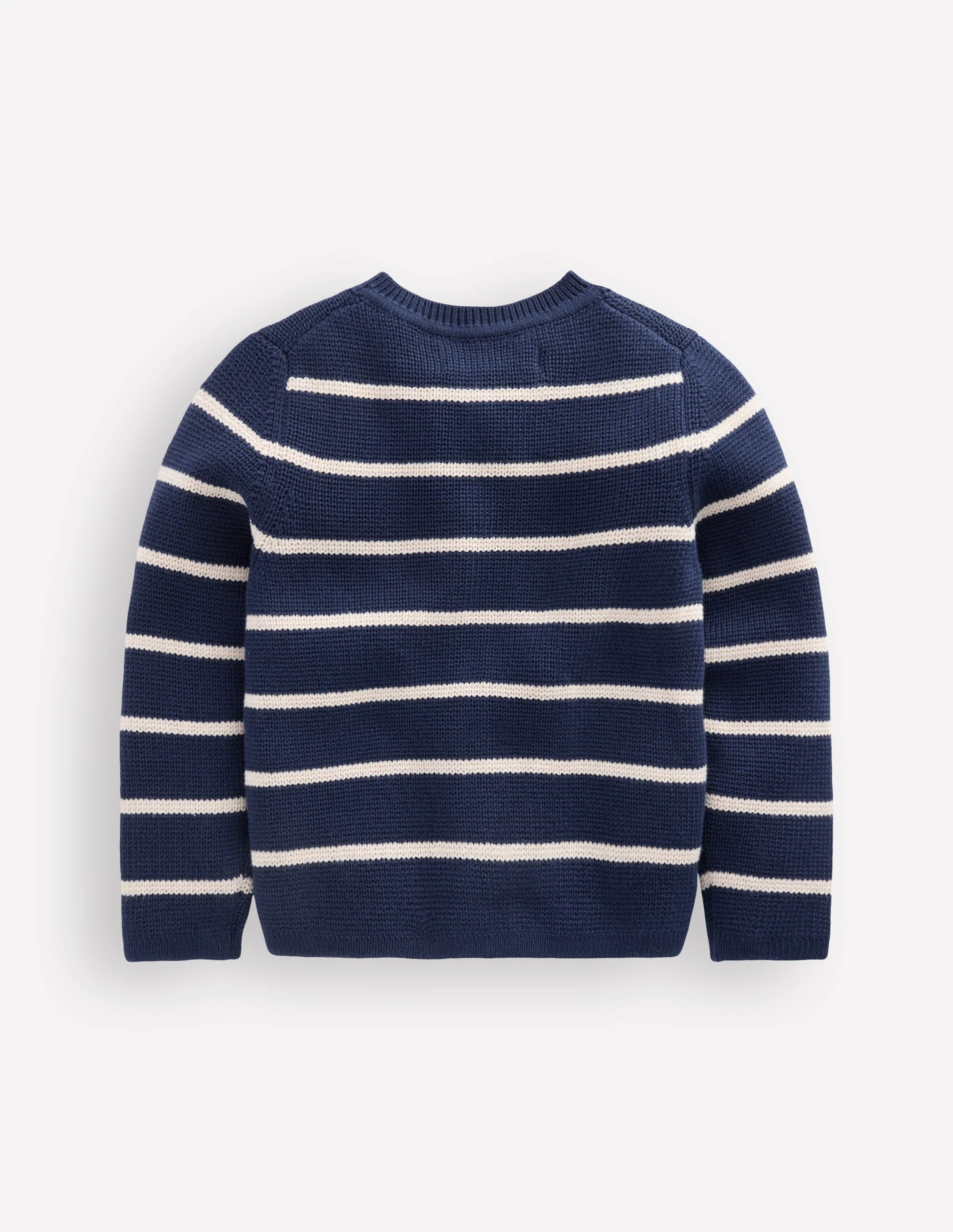 Crew Neck Knitted Jacket-College Navy/Soft Ivory Stripe - Image 4