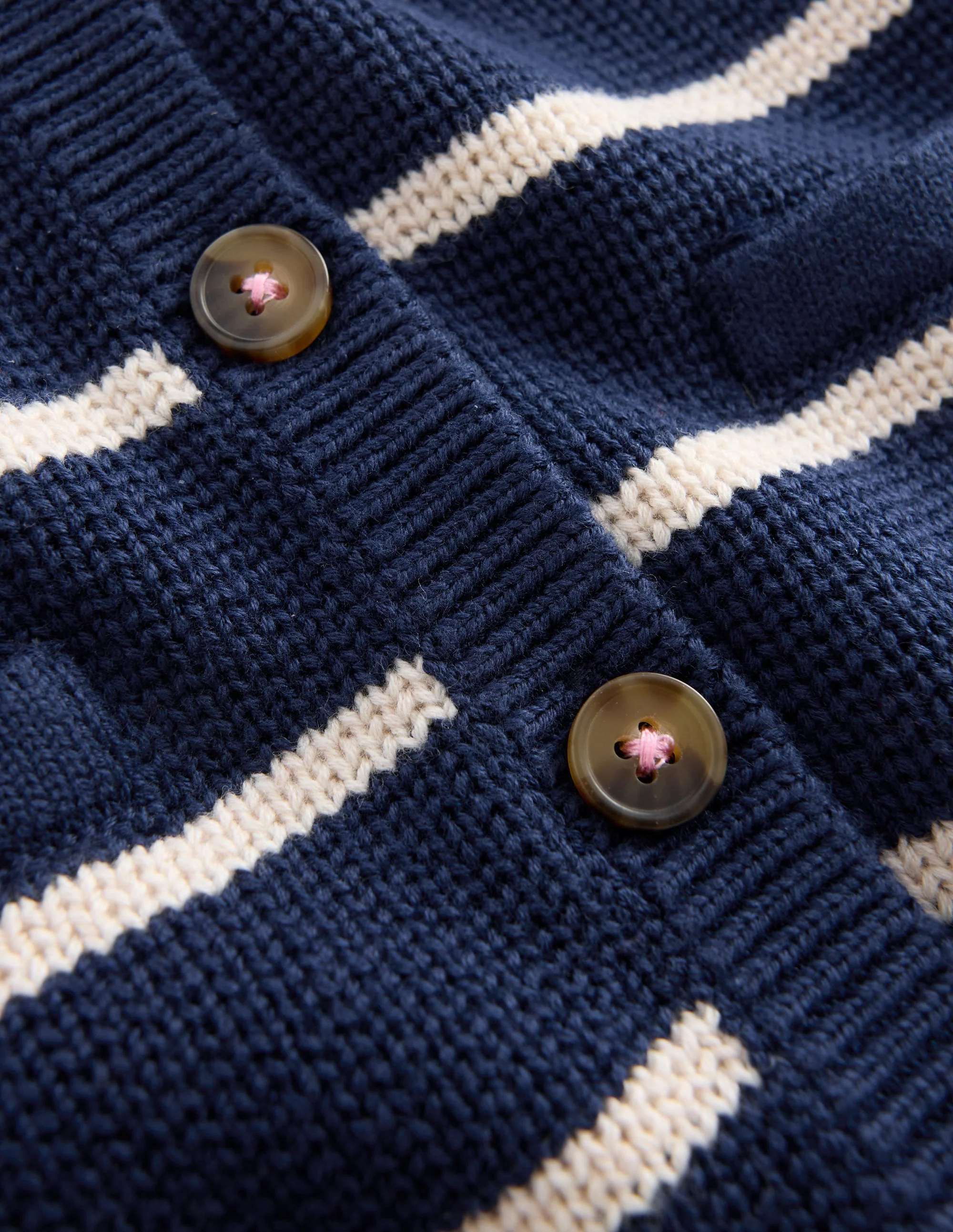 Crew Neck Knitted Jacket-College Navy/Soft Ivory Stripe - Image 5