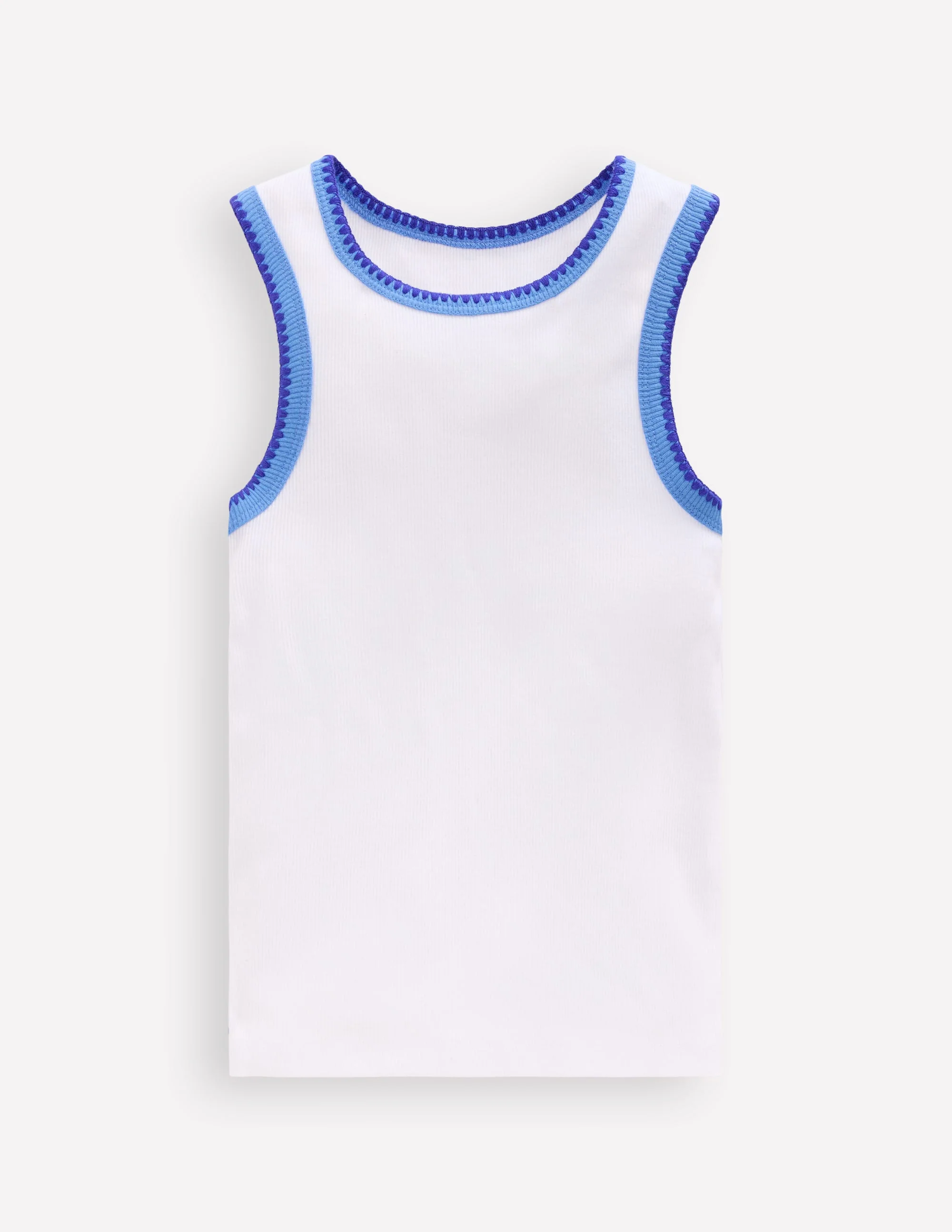 Crochet Trim Ribbed Vest-White