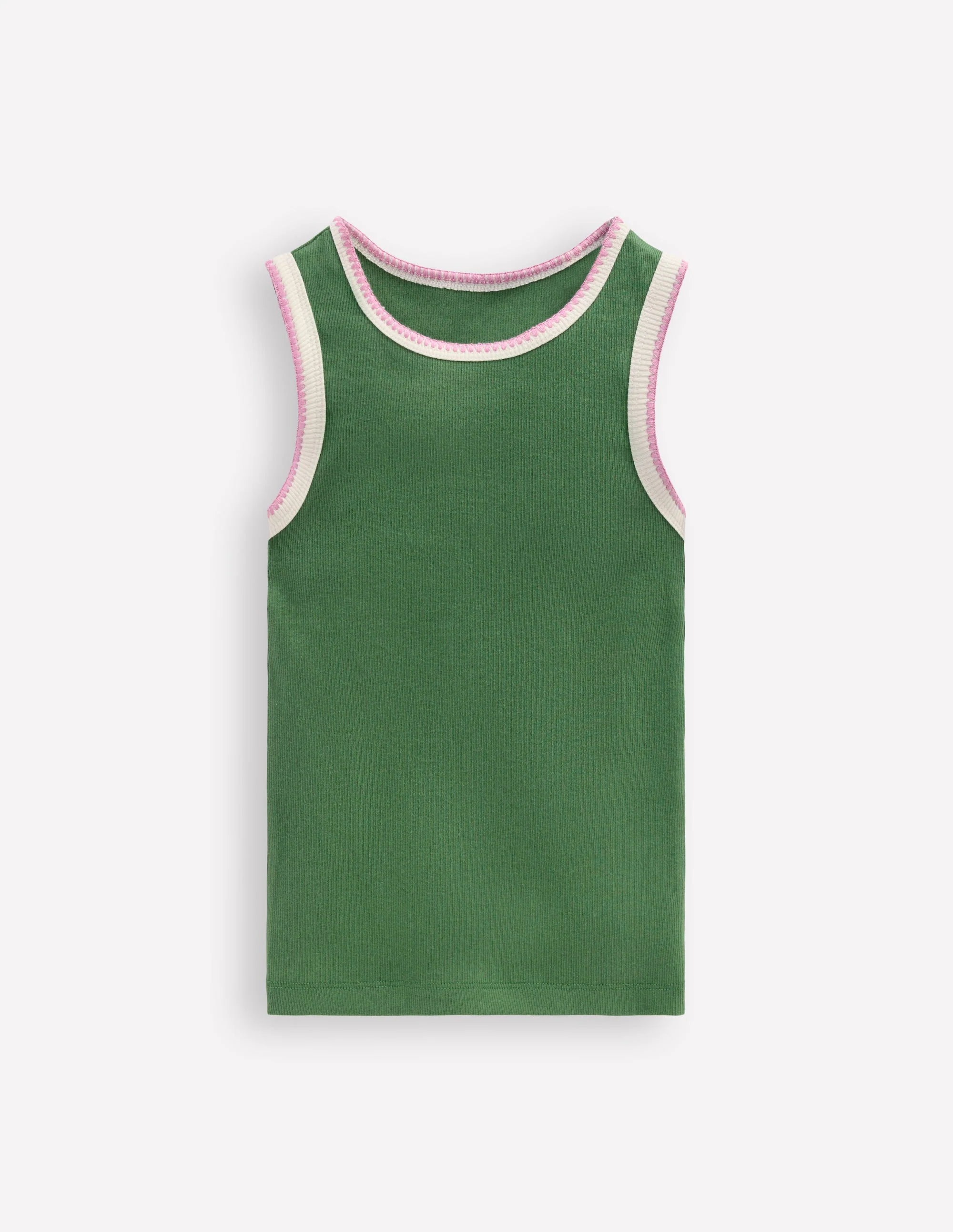 Crochet Trim Ribbed Vest-Willow Green