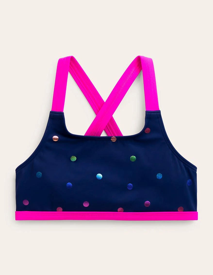 Cross-back Bikini Top-Rainbow Foil Confetti Spot