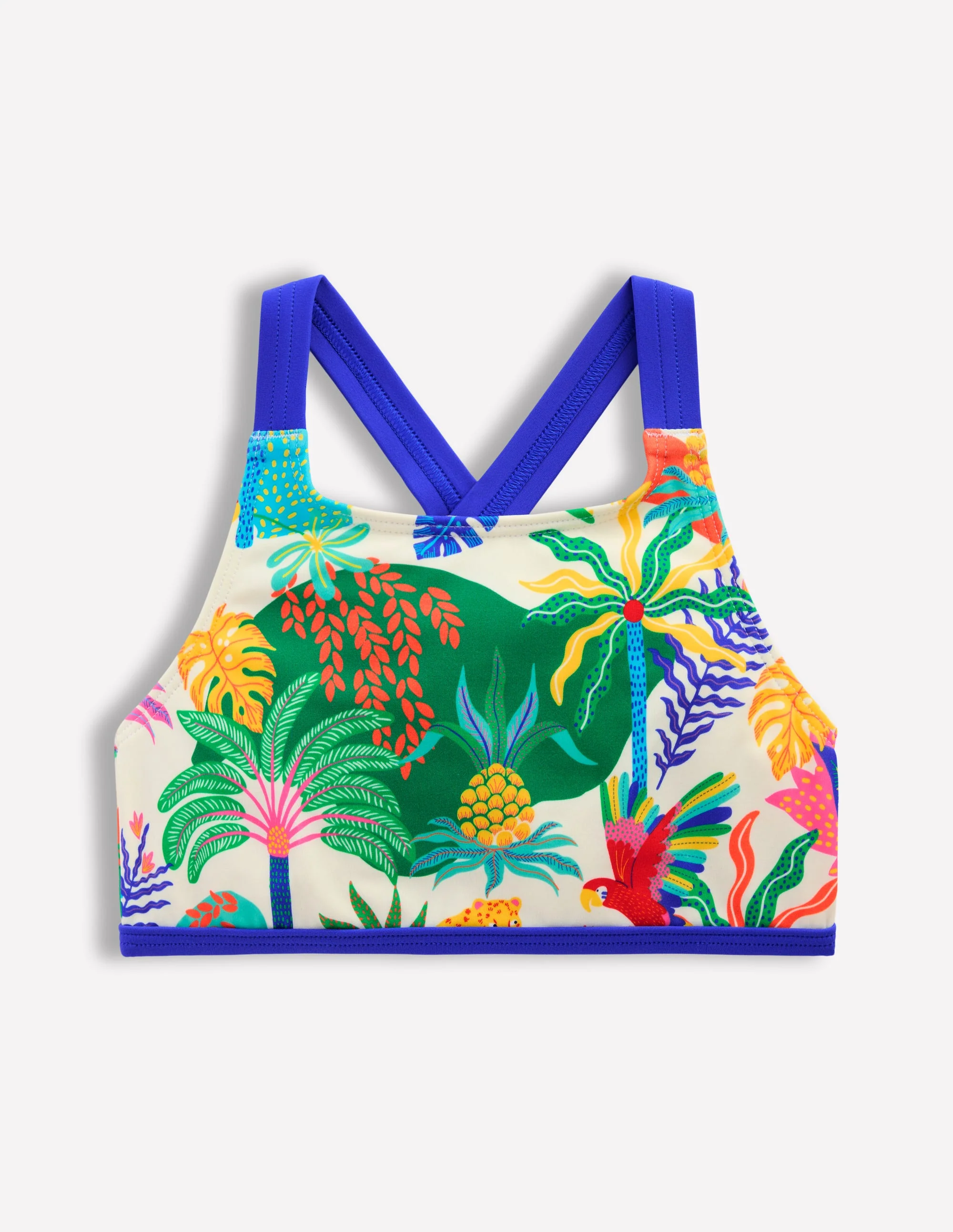 Cross-back Bikini Top-Soft Ivory Multi Jungle