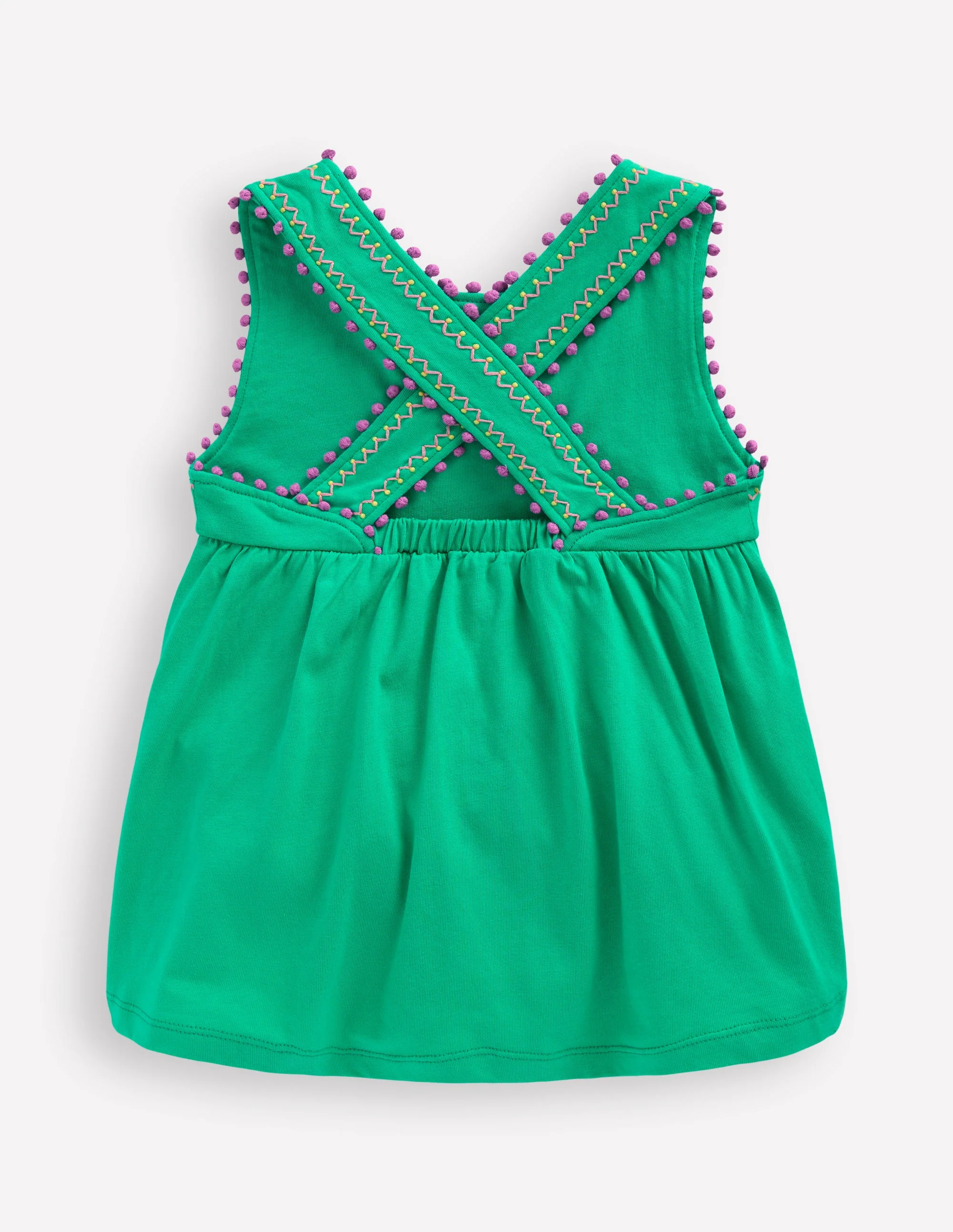 Cross-Back Pom Trim Top-Aquamarine Blue - Image 2