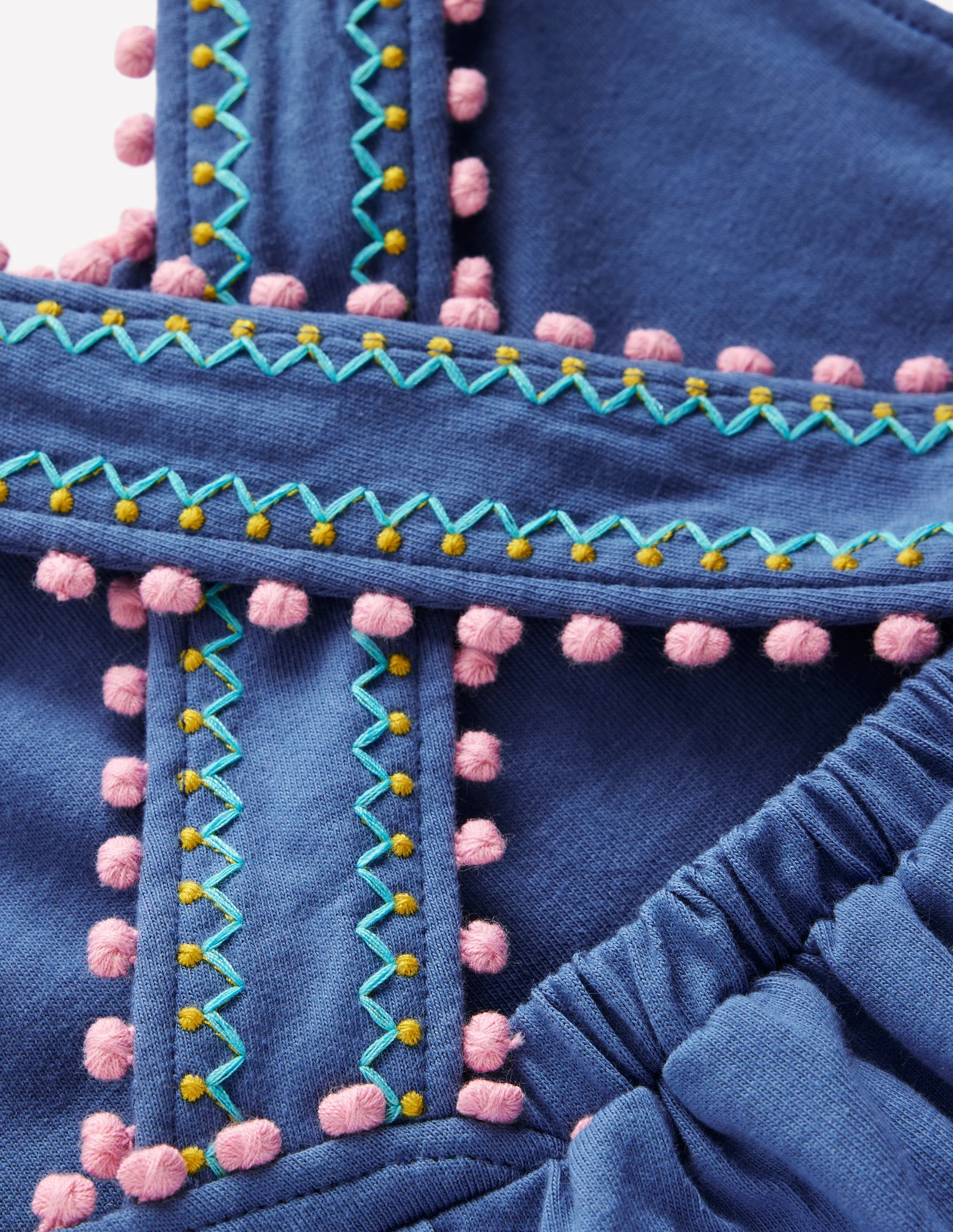 Cross-Back Pom Trim Top-Azure Blue - Image 3