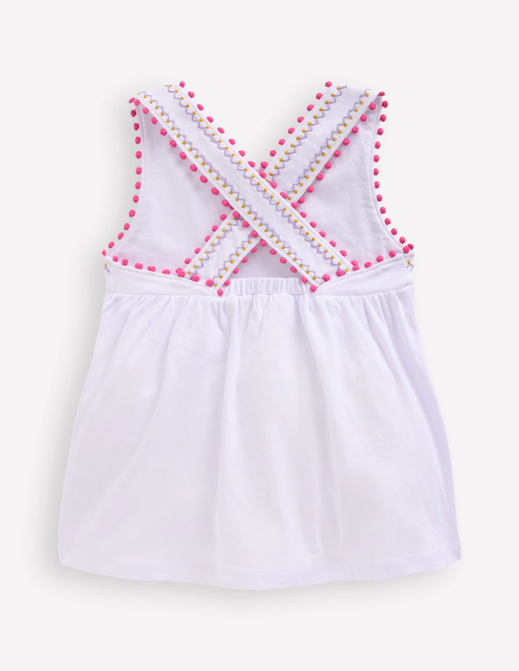 Cross-Back Pom Trim Top-White - Image 2