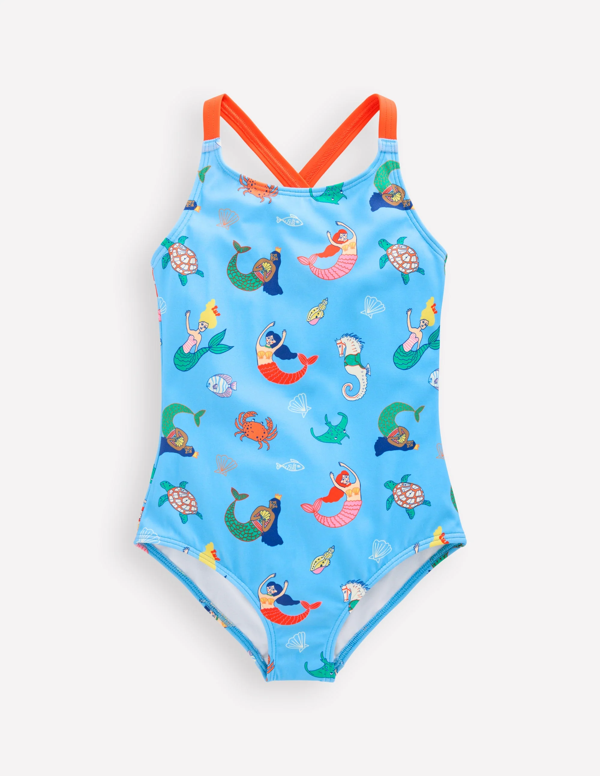 Cross-Back Printed Swimsuit-Cabana Blue Mermaids