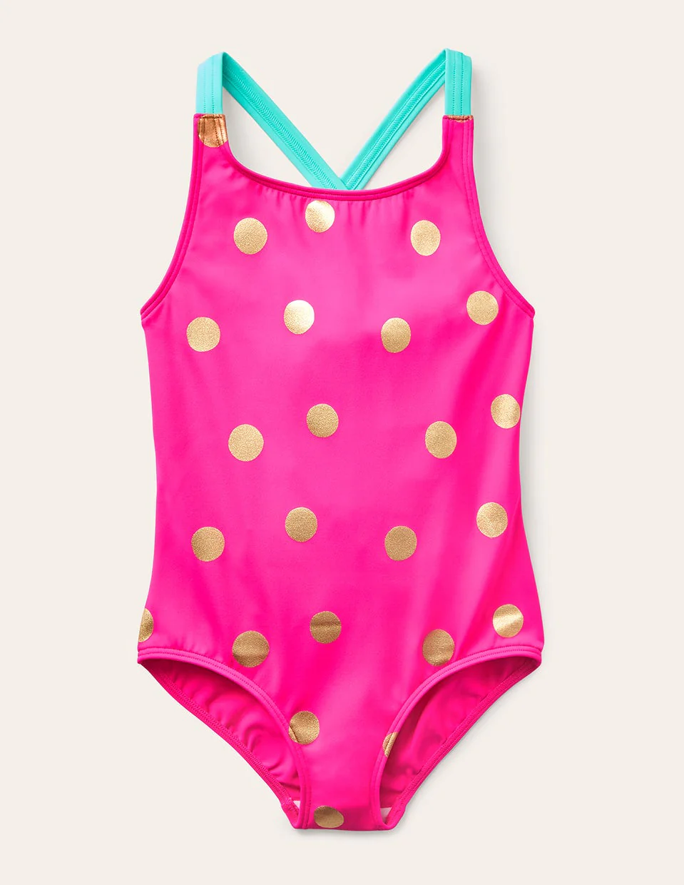 Cross-Back Printed Swimsuit-Fuchsia Pink Foil Spot