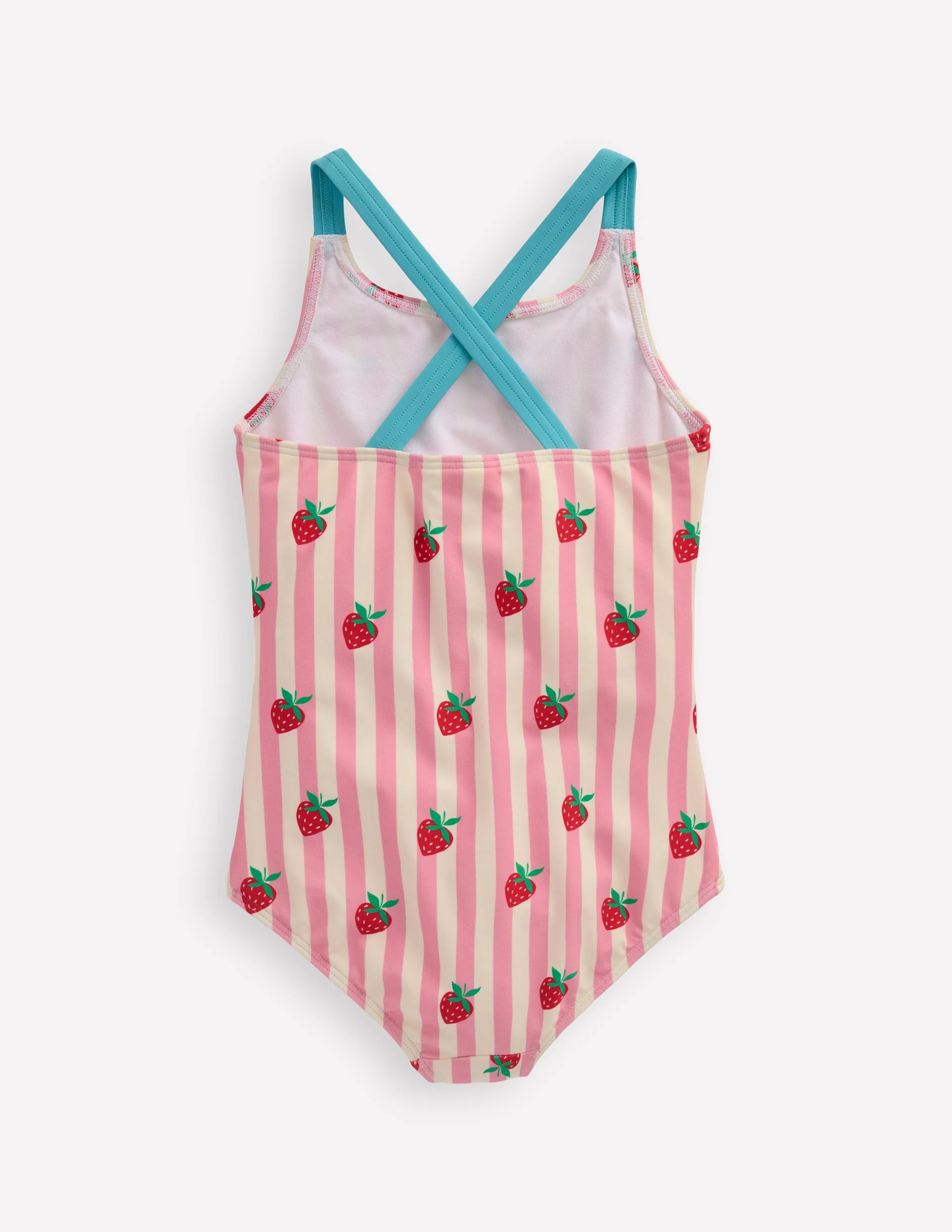 Cross-Back Printed Swimsuit-Pink Strawberry Stripe - Image 2