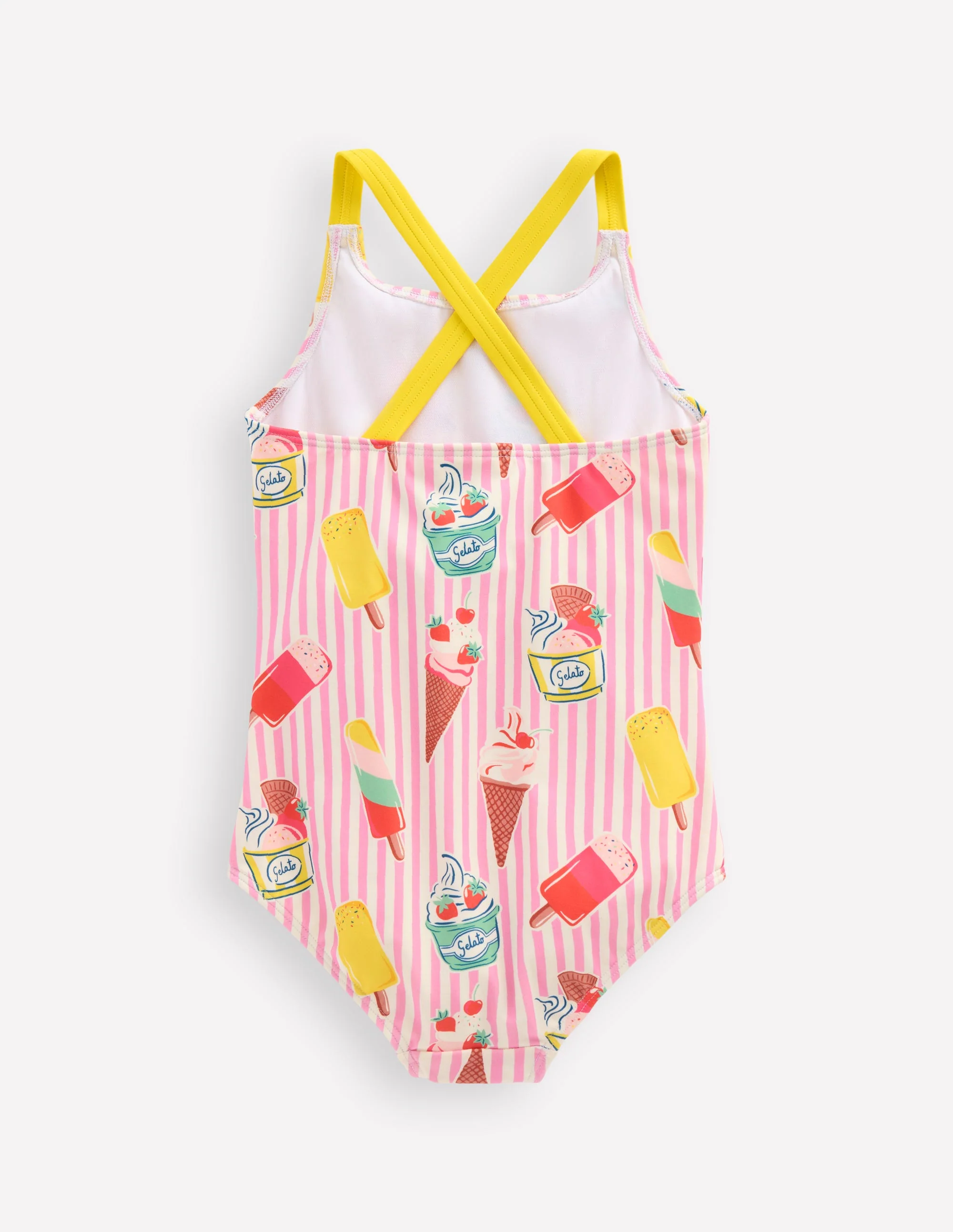 Cross-back Printed Swimsuit-Vintage Pink Ice Cream Stripe - Image 2