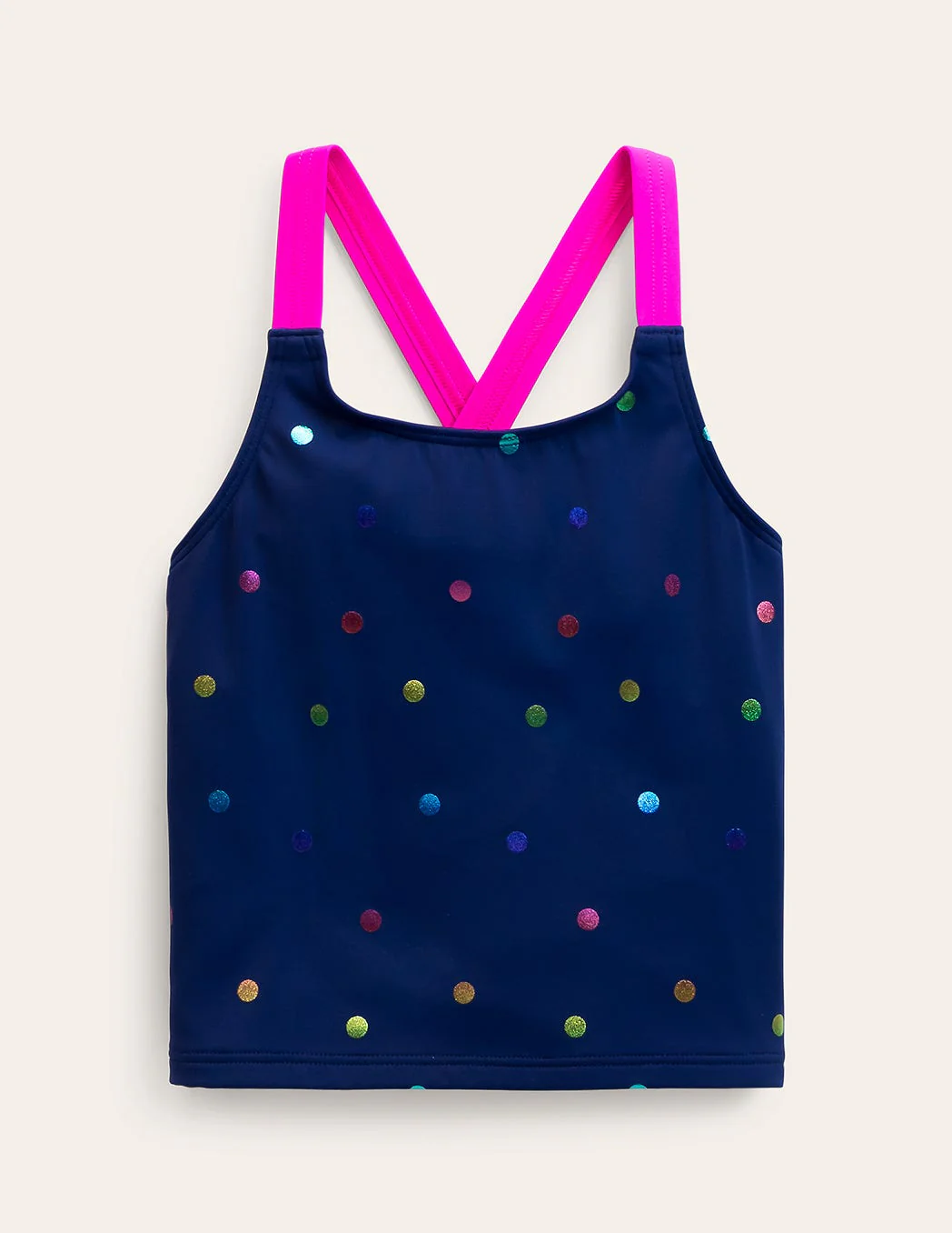 Cross-Back Tankini Top-Rainbow Foil Confetti Spot