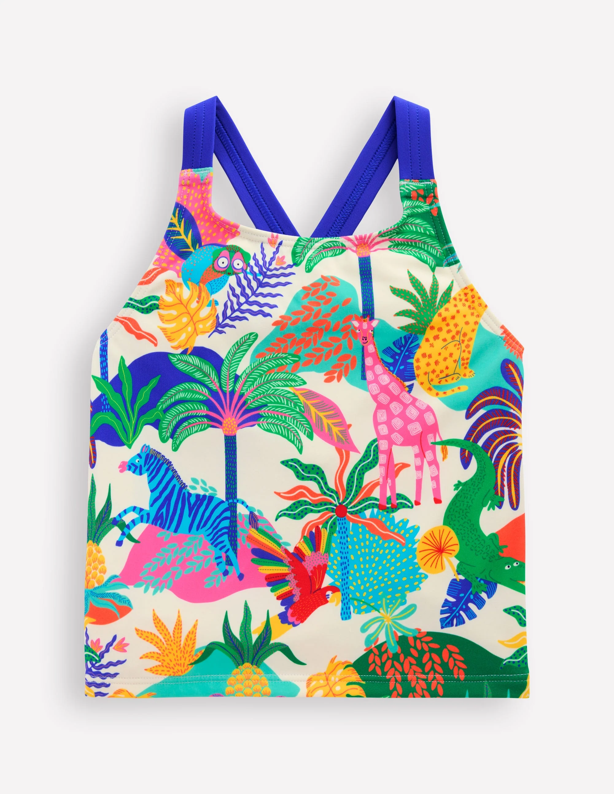 Cross-back Tankini Top-Soft Ivory Multi Jungle