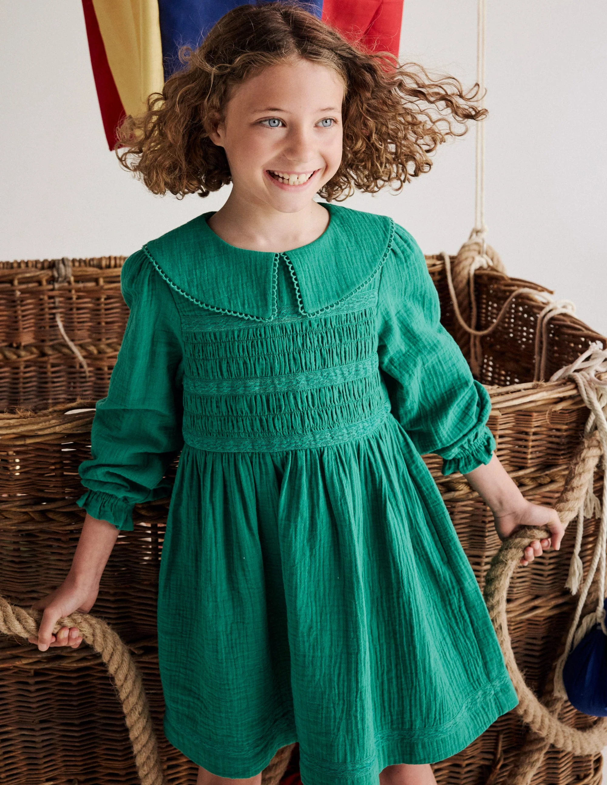 Double Cloth Collared Dress-Shady Green - Image 4