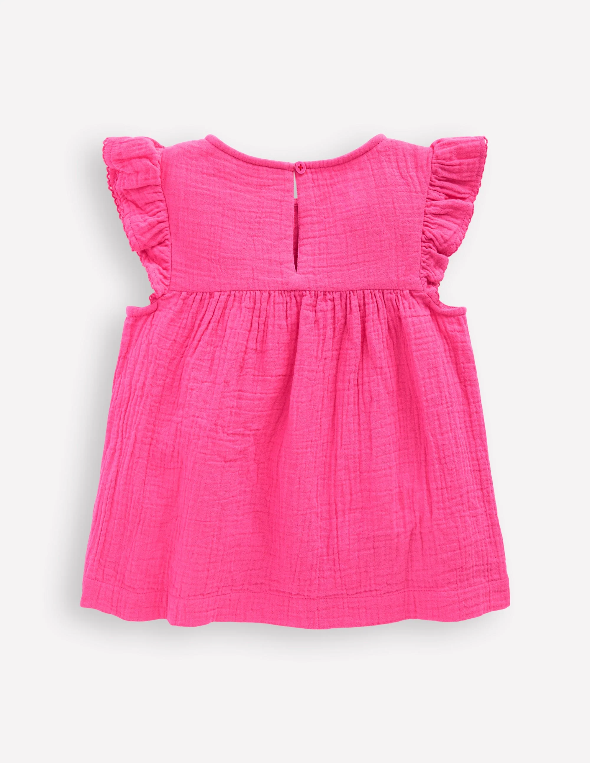 Double Cloth Frill Sleeve Top-Sorbet Pink Embroidered - Image 2