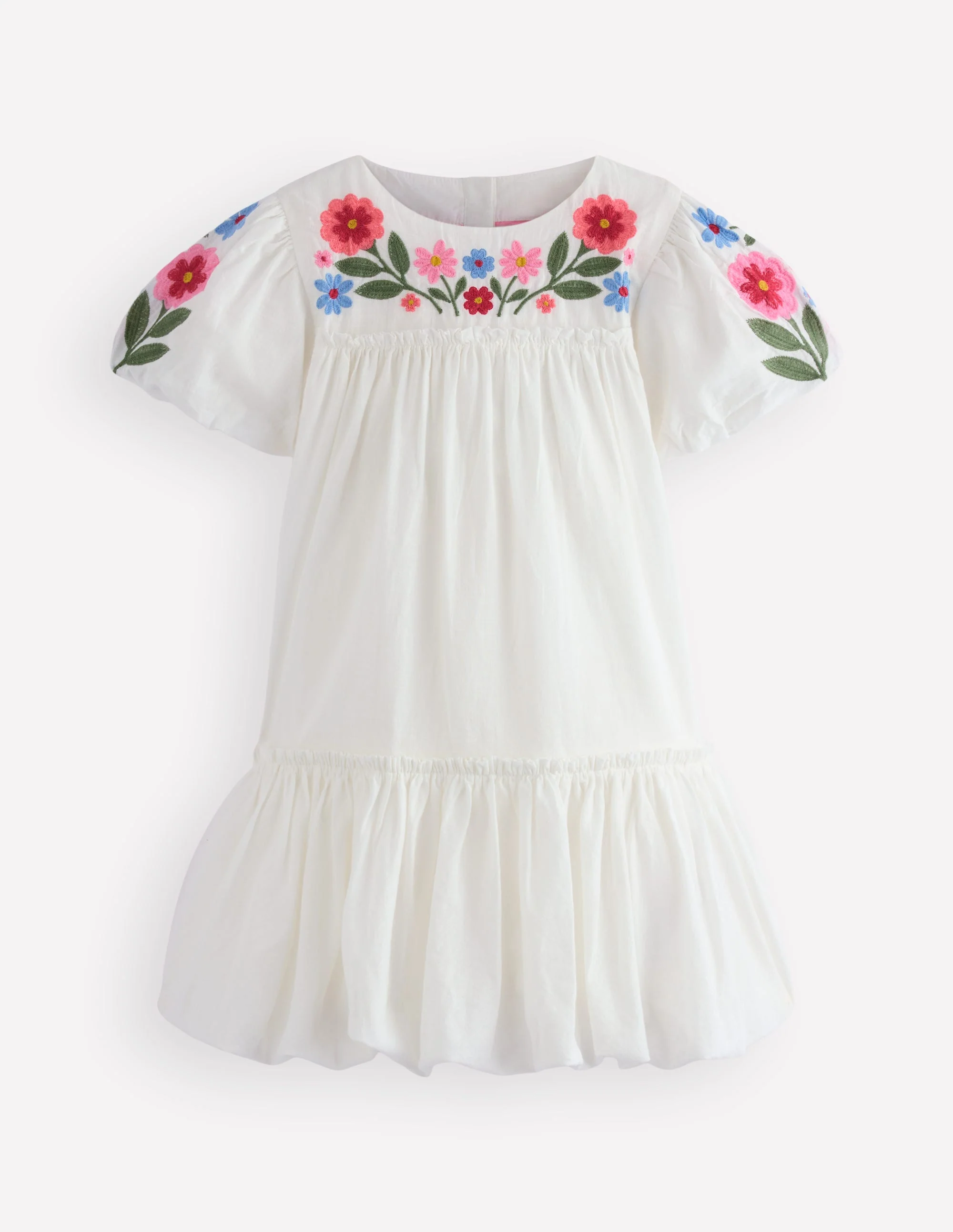 Drop Waist Bubble Dress-Soft Ivory Embroidery