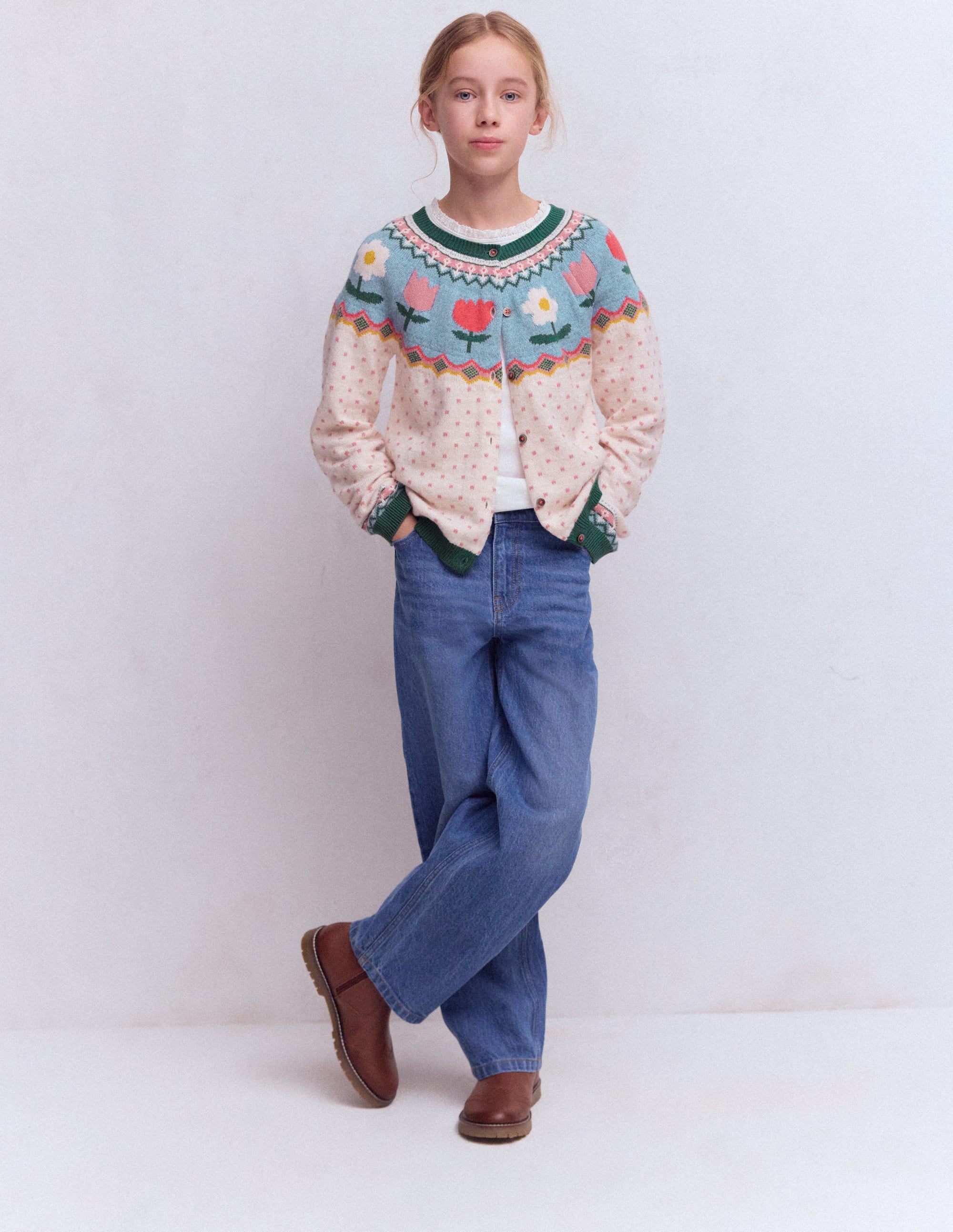 Edie Fair Isle Cardigan-Ecru Marl Spot FLowers - Image 2