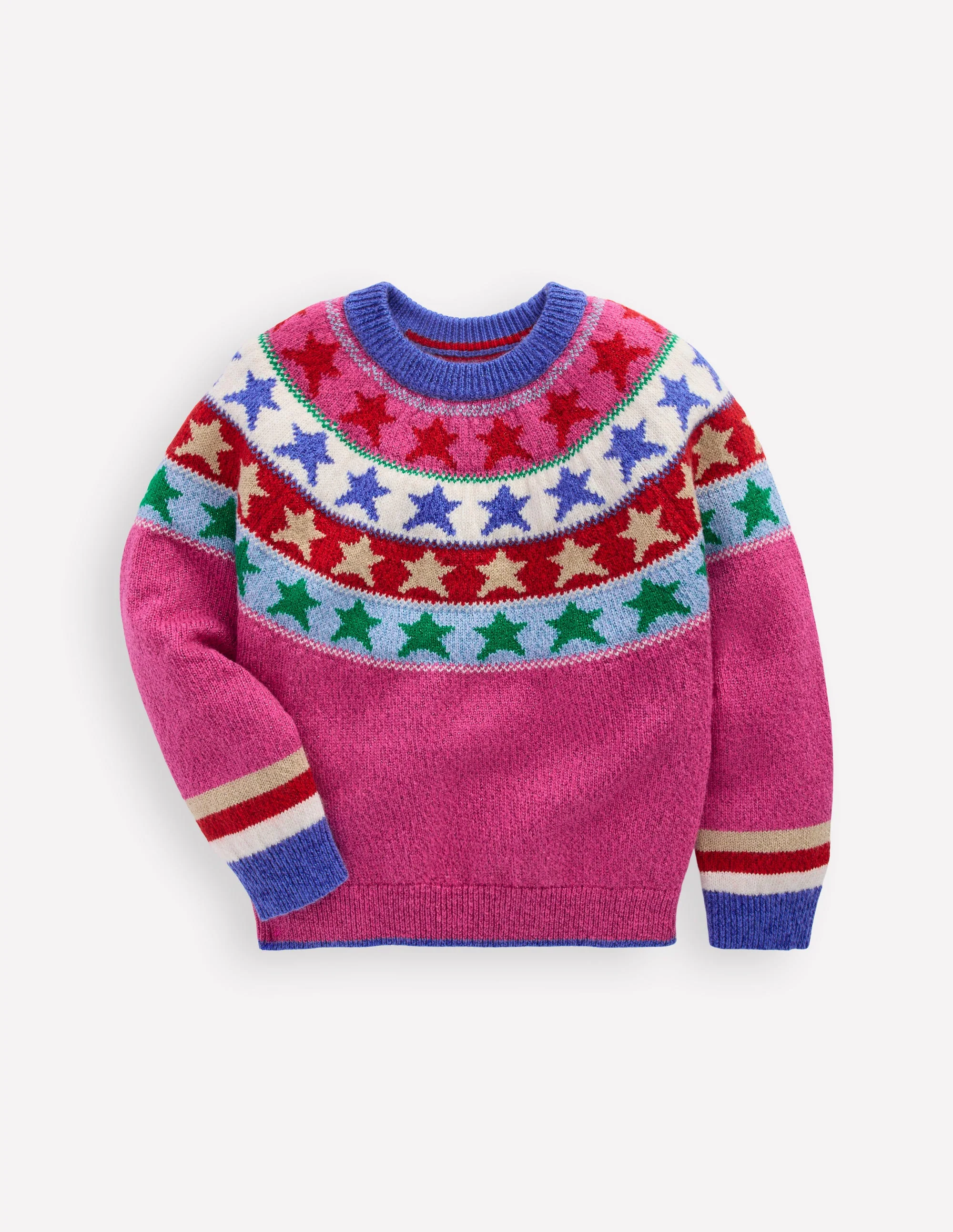 Eleanor Fair Isle Jumper-Hot Pink Sparkle Stars