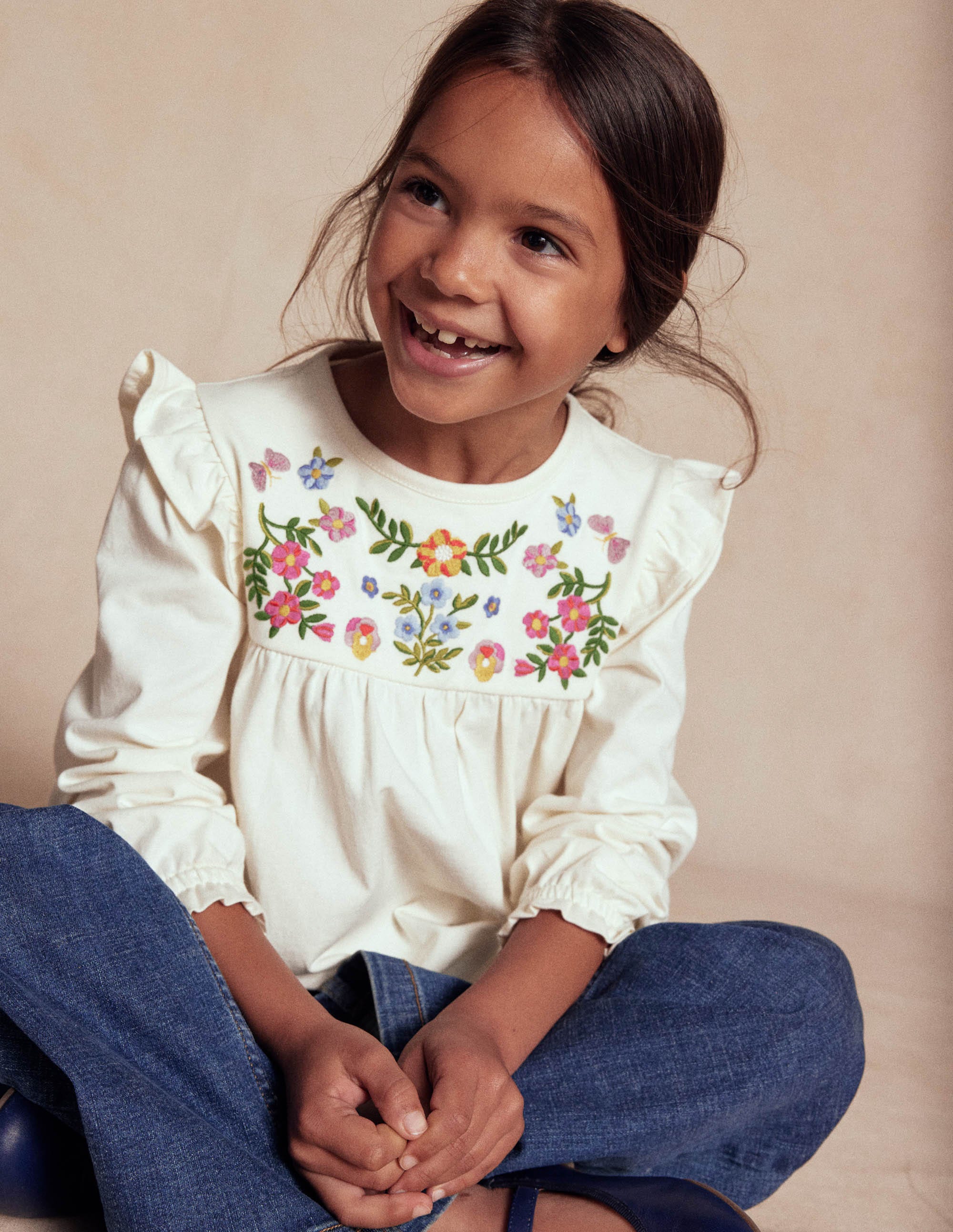 Embroidered Jersey Yoke Top-Soft Ivory Embroidery - Image 4