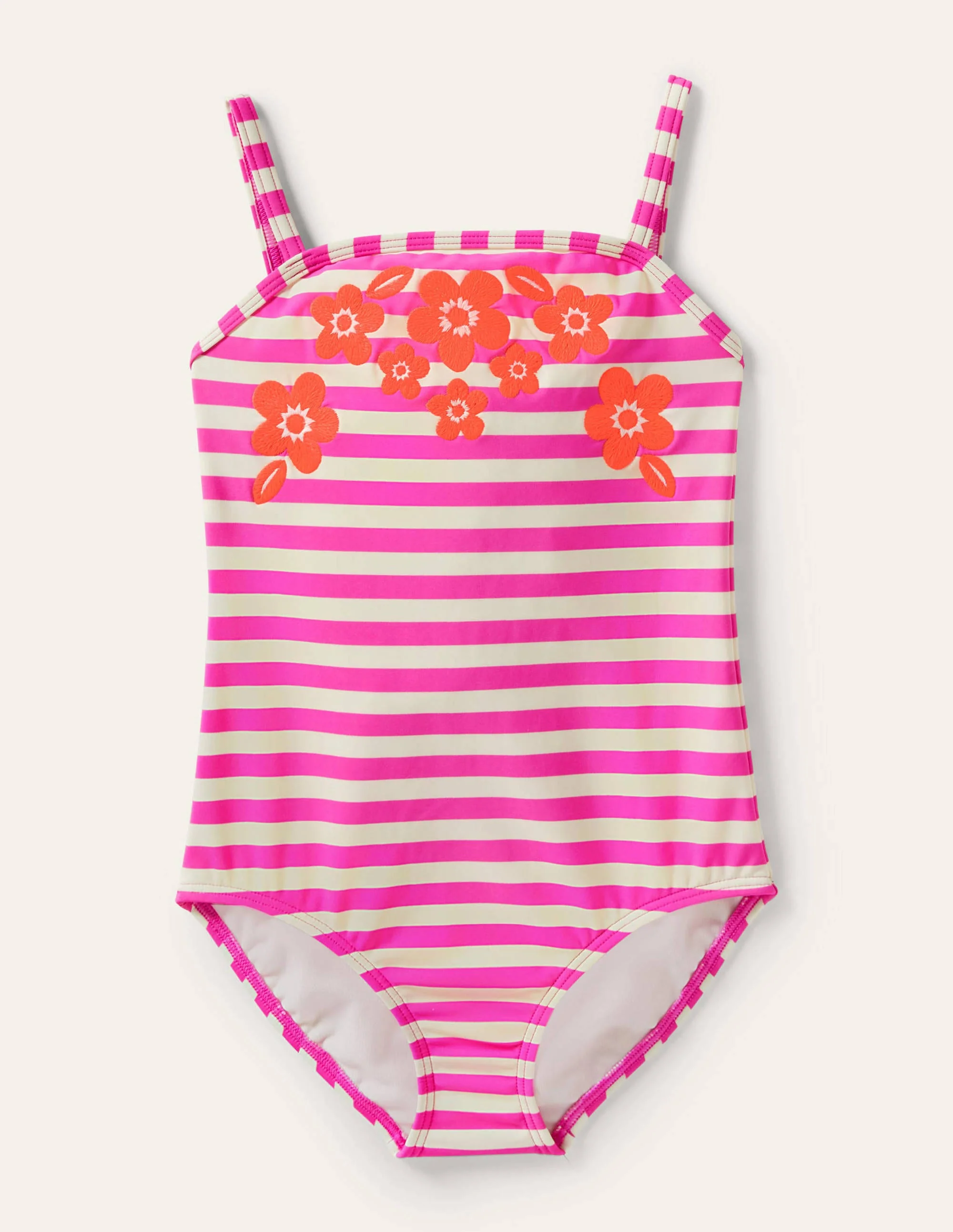 Embroidered Swimsuit-Pop Pansy Pink Stripe